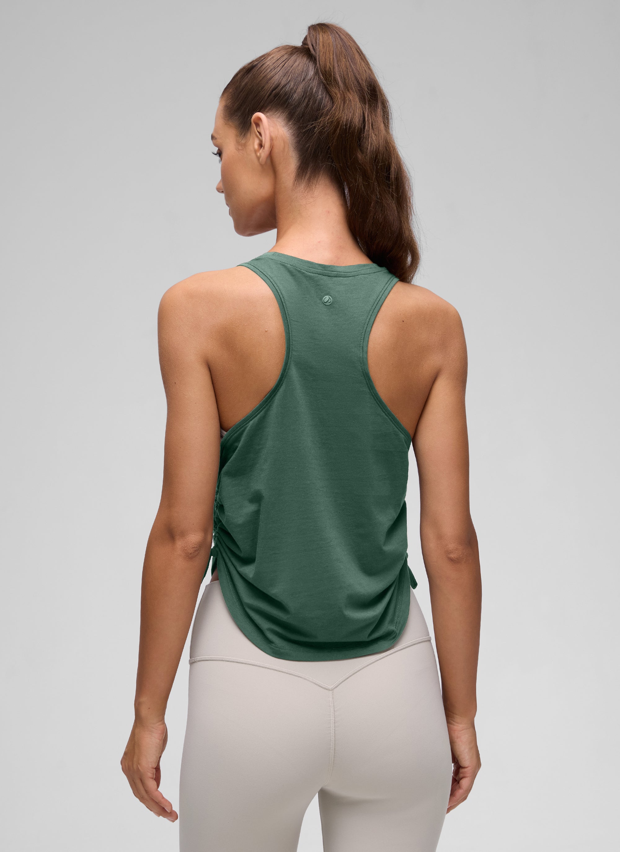 CRZ YOGA Women's Yoga Loose Fit Tops Pima Cotton Tank Ruched Racerback Graphite Green