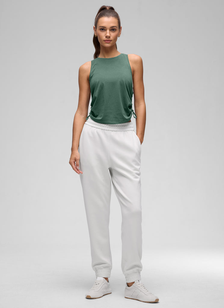 CRZ YOGA Women's Yoga Loose Fit Tops Pima Cotton Tank Ruched Racerback White