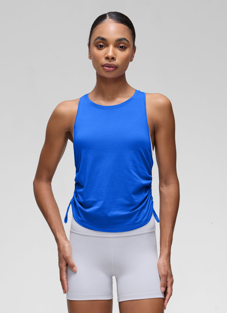 CRZ YOGA Women's Yoga Loose Fit Tops Pima Cotton Tank Ruched Racerback Strong Blue