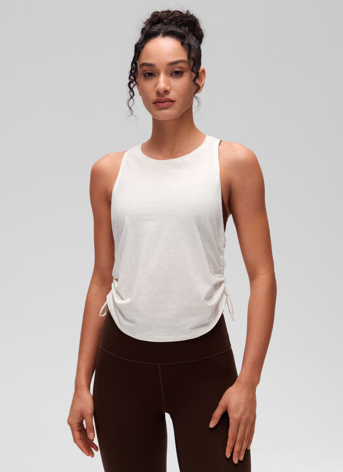 CRZ YOGA Women's Yoga Loose Fit Tops Pima Cotton Tank Ruched Racerback Ice Grey White