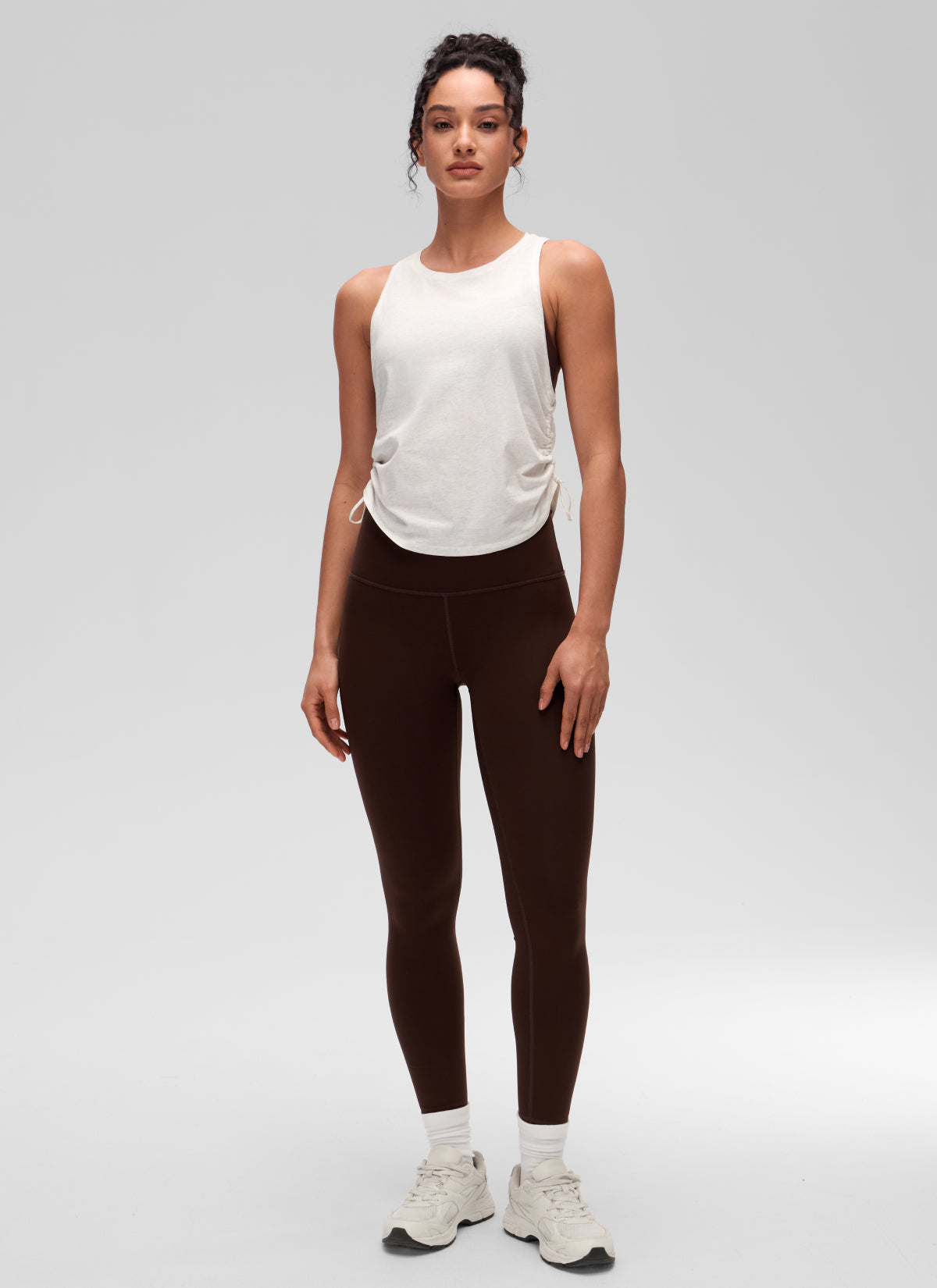 CRZ YOGA Women's Yoga Loose Fit Tops Pima Cotton Tank Ruched Racerback Ice Grey White
