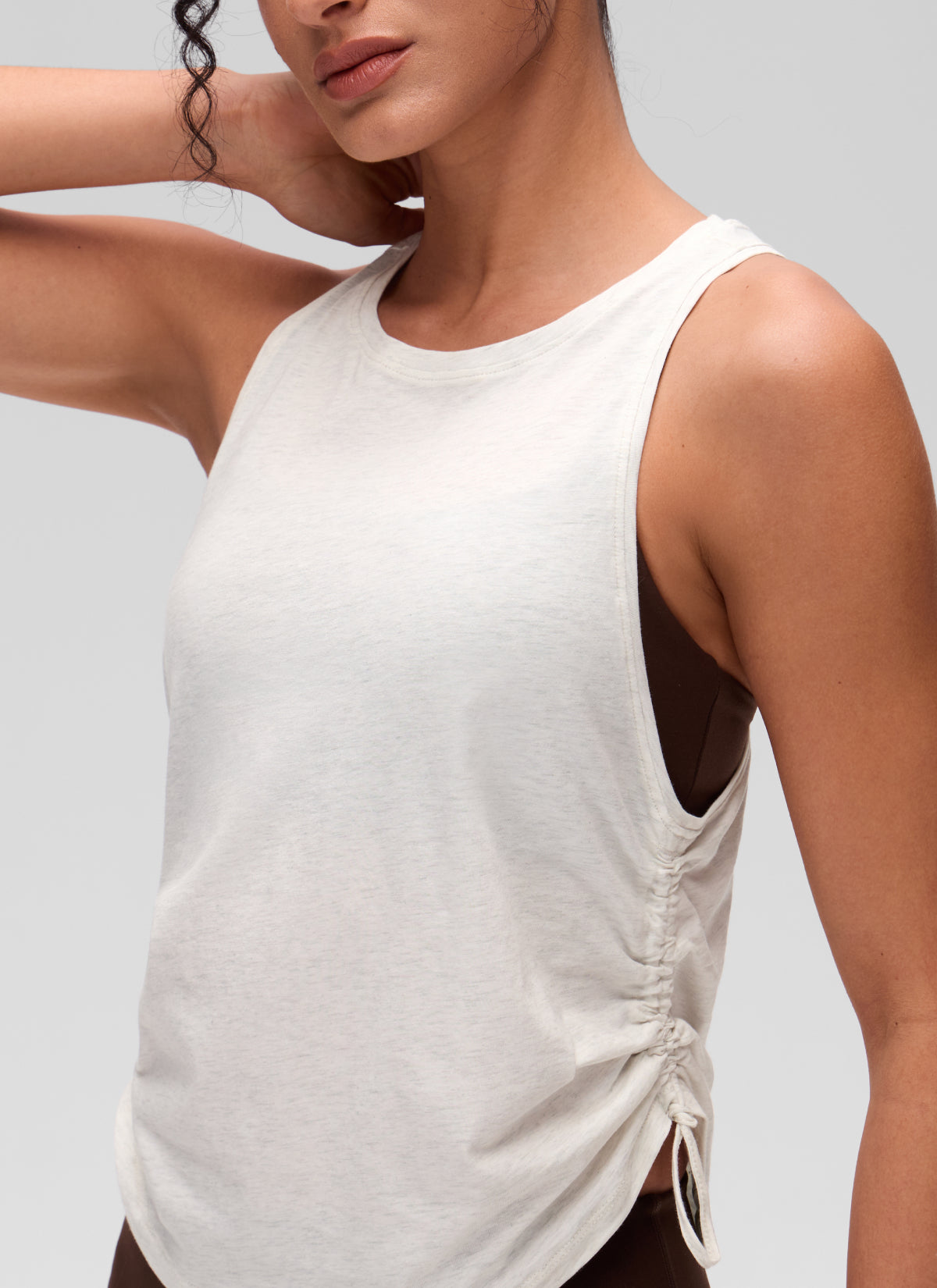 CRZ YOGA Women's Yoga Loose Fit Tops Pima Cotton Tank Ruched Racerback Ice Grey White