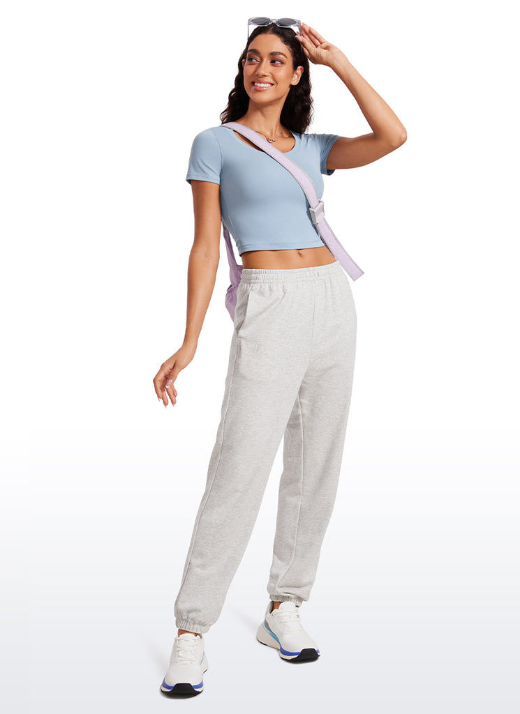 CRZYOGA Women's Slim Fit Scoop Neck Cropped Short Sleeves True Navy