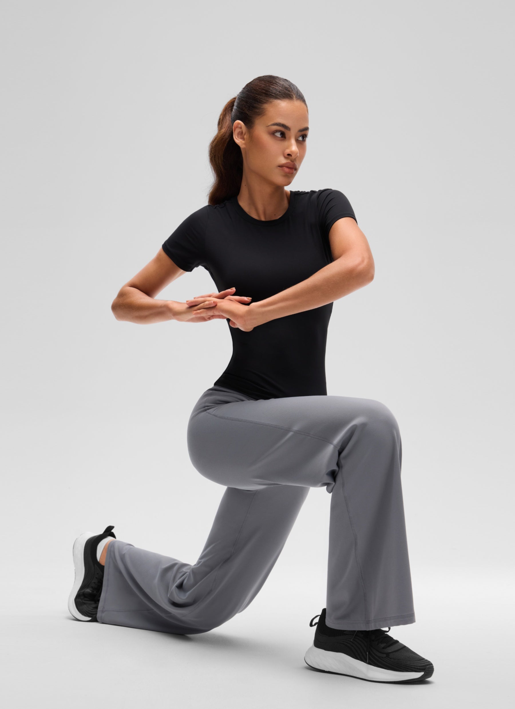 CRZ YOGA Women Going Out Tops Soft High Crew Neck Casual Tight Shirts Black