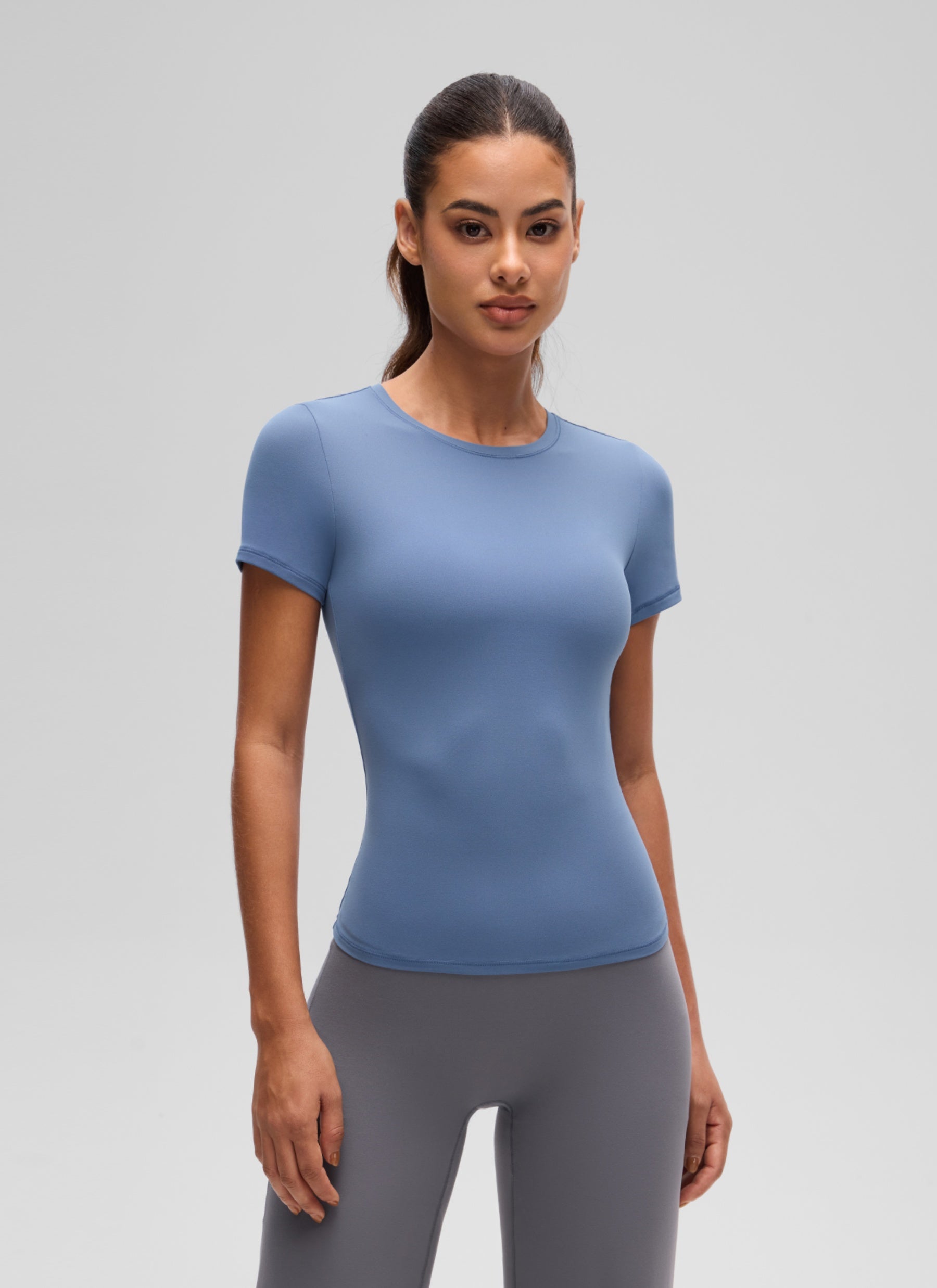 CRZ YOGA Women Going Out Tops Soft High Crew Neck Casual Tight Shirts Oasis Blue