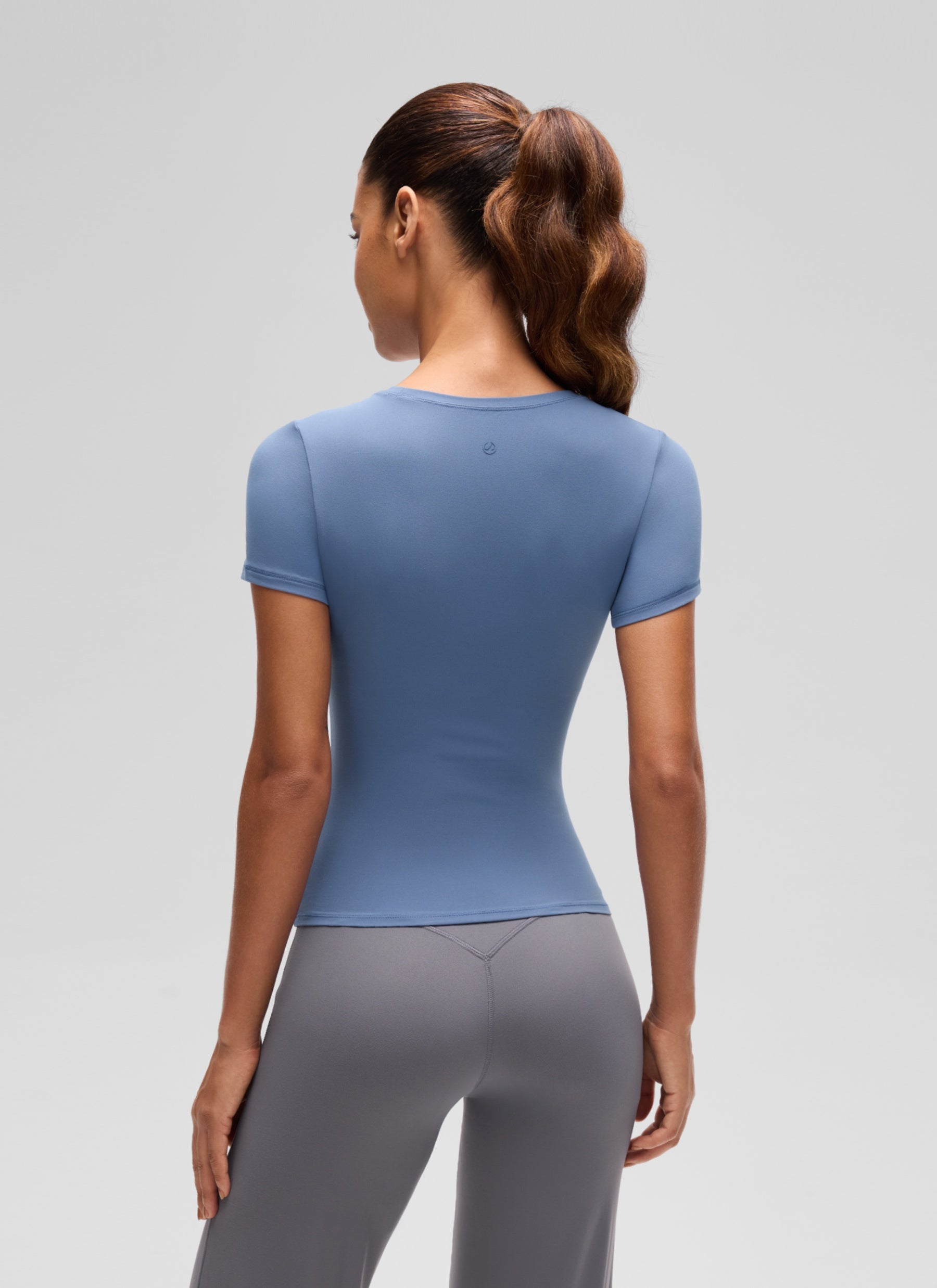 CRZ YOGA Women Going Out Tops Soft High Crew Neck Casual Tight Shirts Oasis Blue