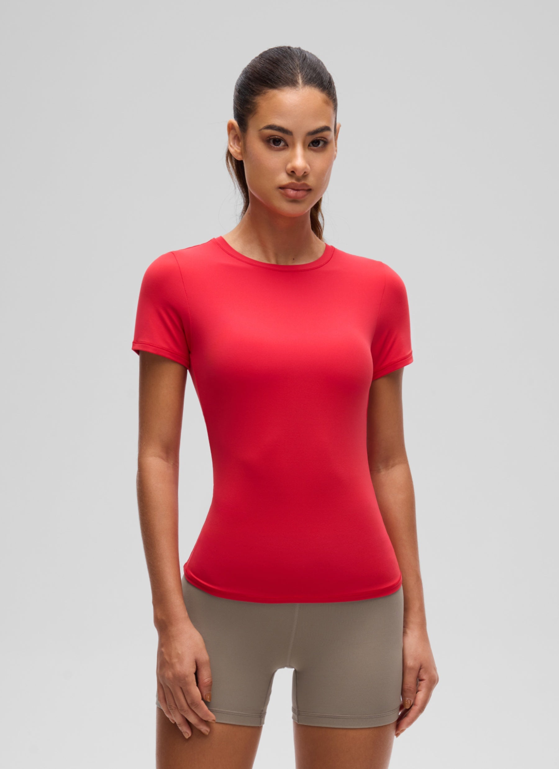 CRZ YOGA Women Going Out Tops Soft High Crew Neck Casual Tight Shirts Aurora Red