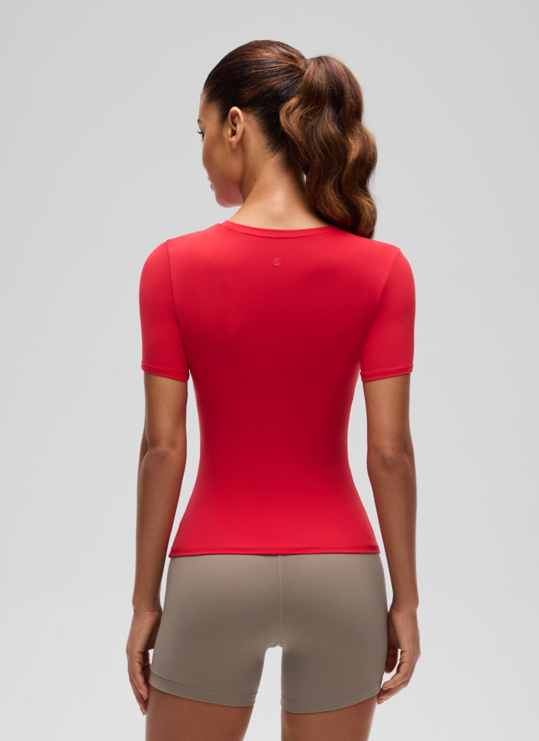 CRZ YOGA Women Going Out Tops Soft High Crew Neck Casual Tight Shirts Aurora Red