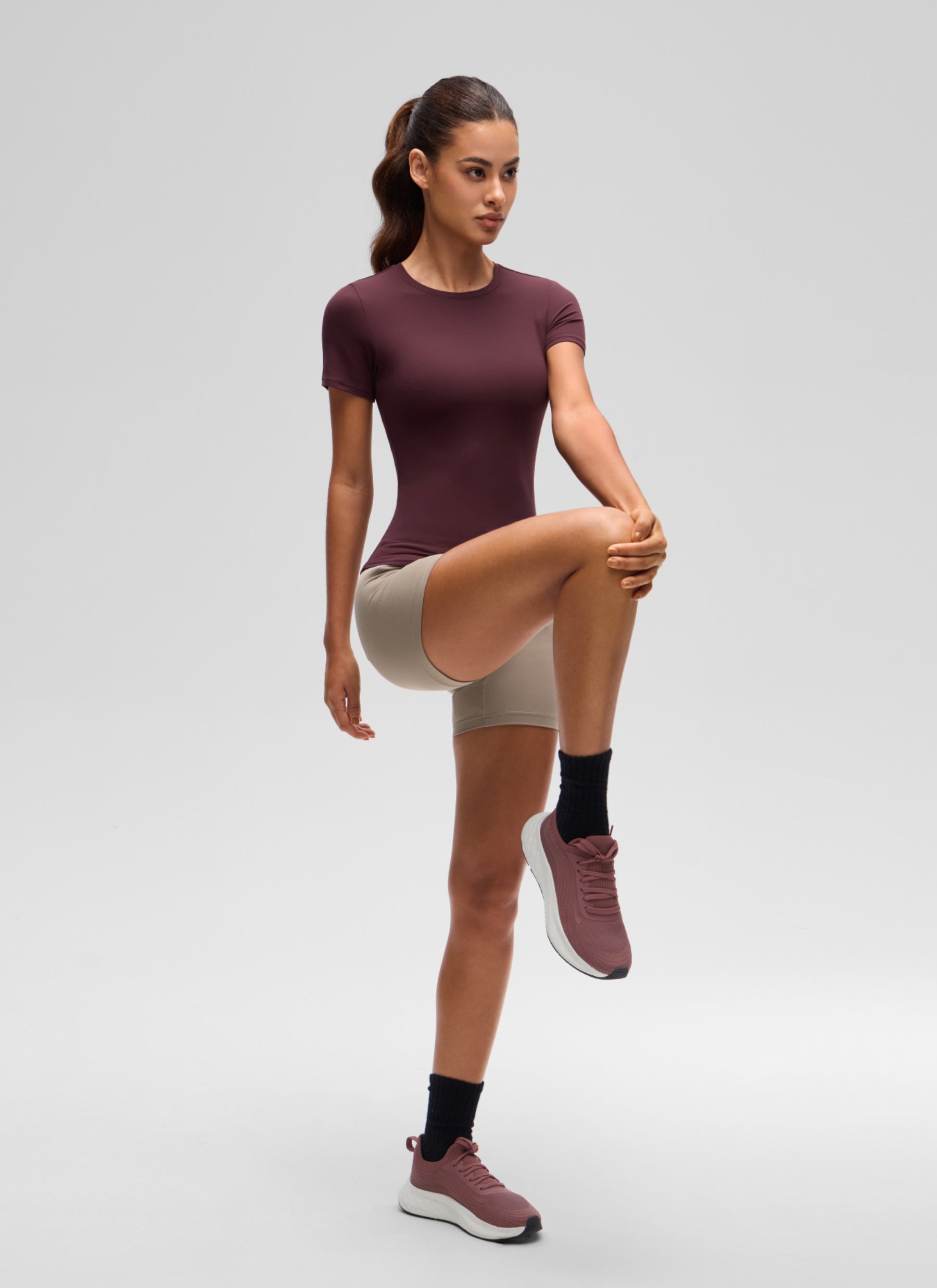 CRZ YOGA Women Going Out Tops Soft High Crew Neck Casual Tight Shirts Ripe Plum