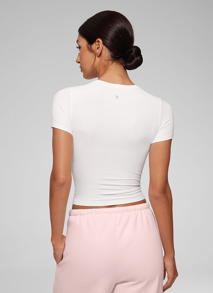 CRZ YOGA Women Going Out Tops Soft High Crew Neck Casual Tight Shirts White