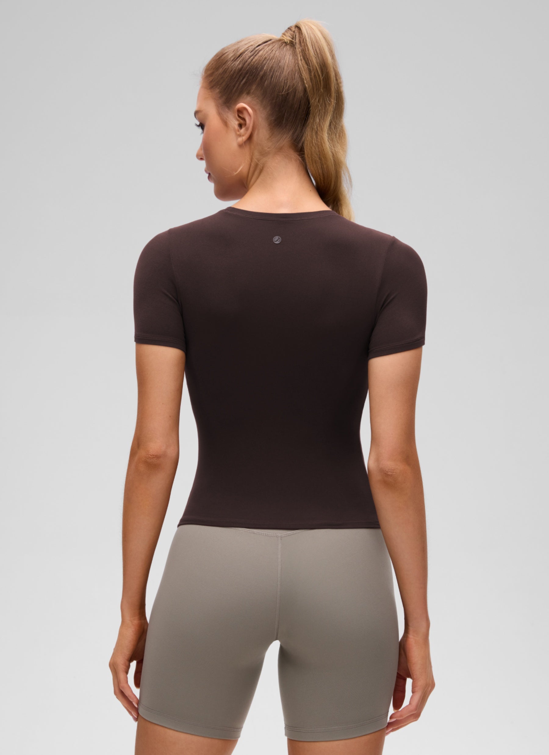 CRZ YOGA Women Going Out Tops Soft High Crew Neck Casual Tight Shirts Hot Fudge Brown
