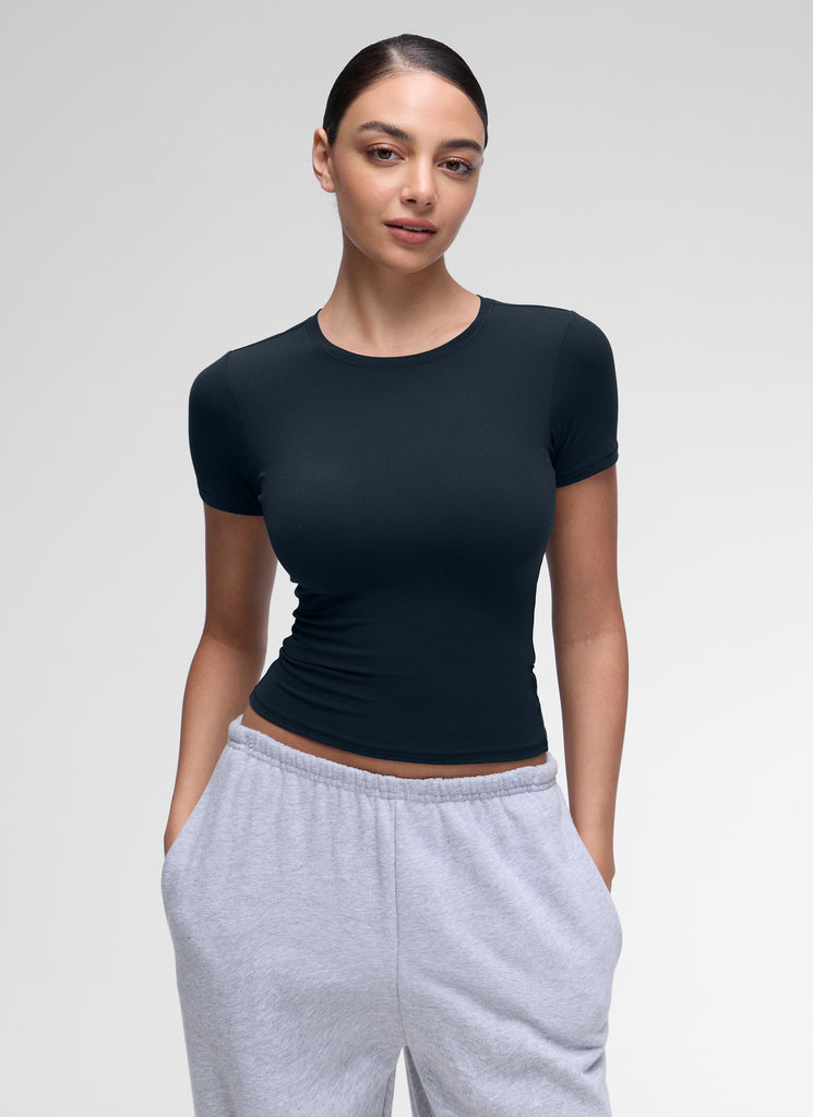 CRZ YOGA Women Going Out Tops Soft High Crew Neck Casual Tight Shirts Black