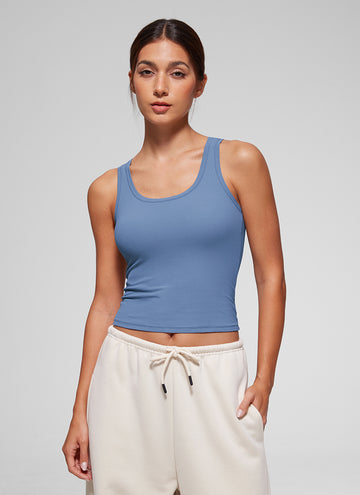 CRZ YOGA Women Softembrace Soft Double Lined Scoop Neck Tanks Casual Tops Oasis Blue
