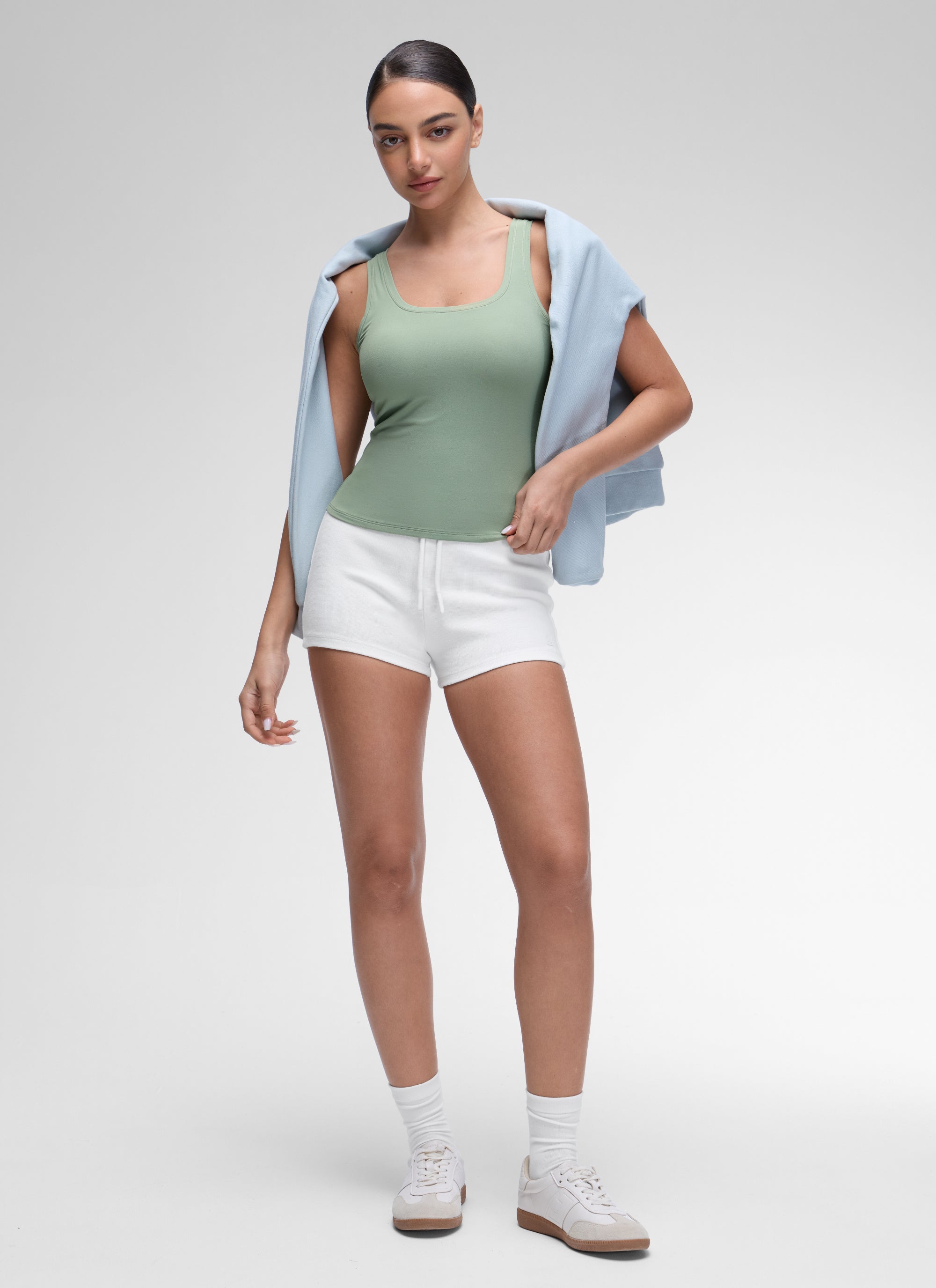CRZ YOGA Women Softembrace Soft Double Lined Scoop Neck Tanks Casual Tops Green Palm Court