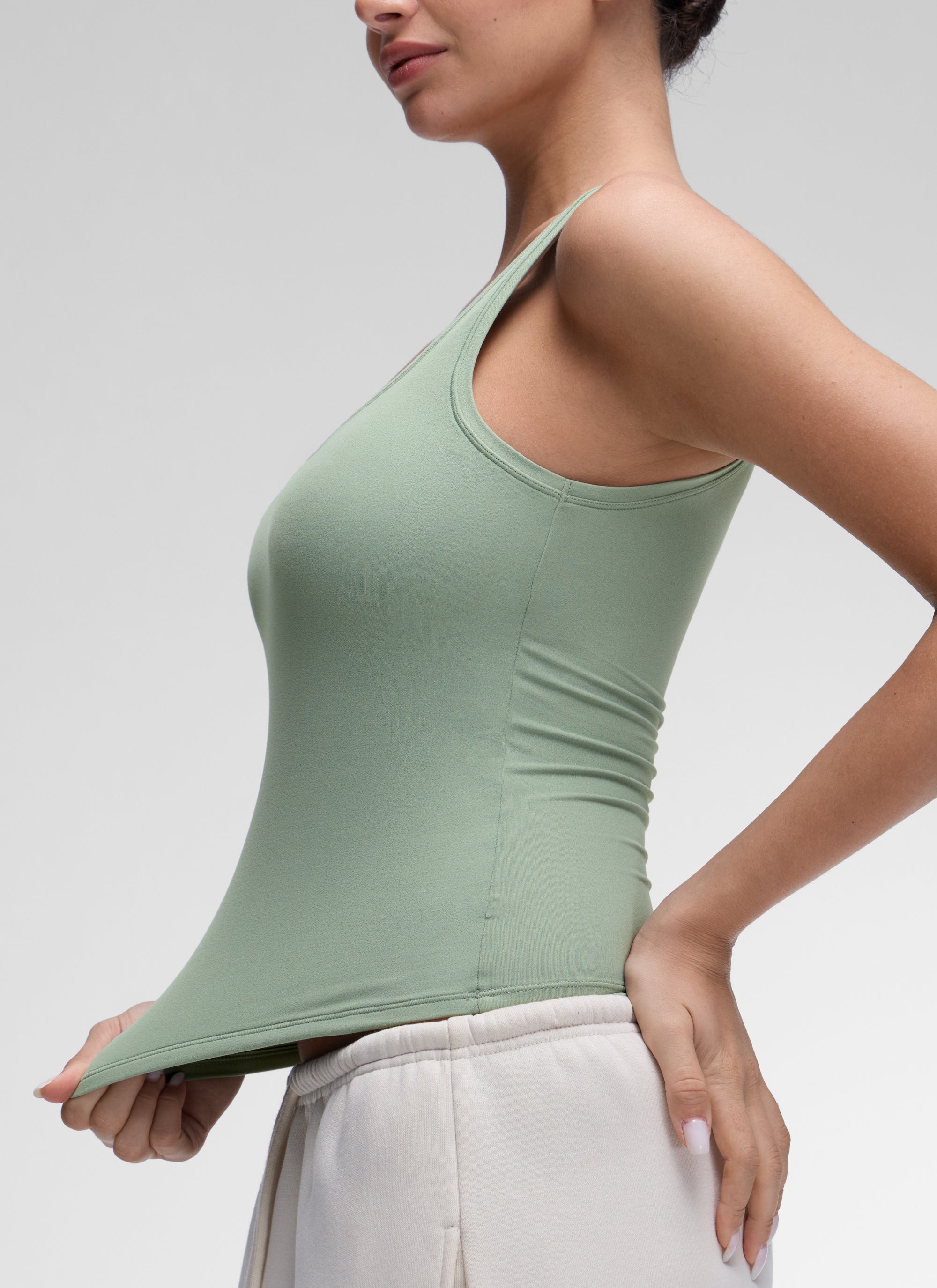 CRZ YOGA Women Softembrace Soft Double Lined Scoop Neck Tanks Casual Tops Green Palm Court
