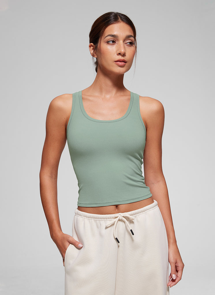 CRZ YOGA Women Softembrace Soft Double Lined Scoop Neck Tanks Casual Tops Green Palm Court