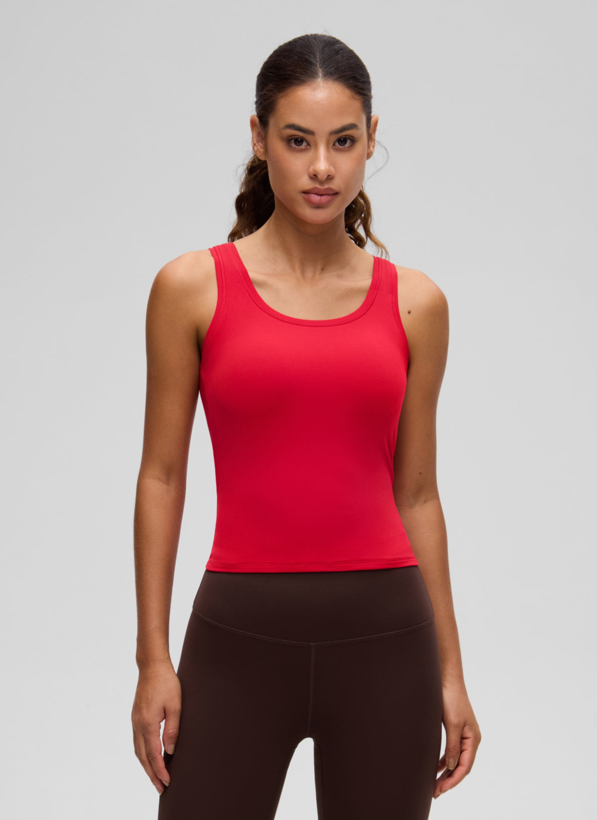 CRZ YOGA Women Softembrace Soft Double Lined Scoop Neck Tanks Casual Tops Aurora Red @model_info:J