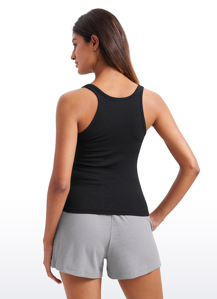 CRZ YOGA Women's Casual Tight Fit Basic Racerback Tank Waist Length Coffee Brown