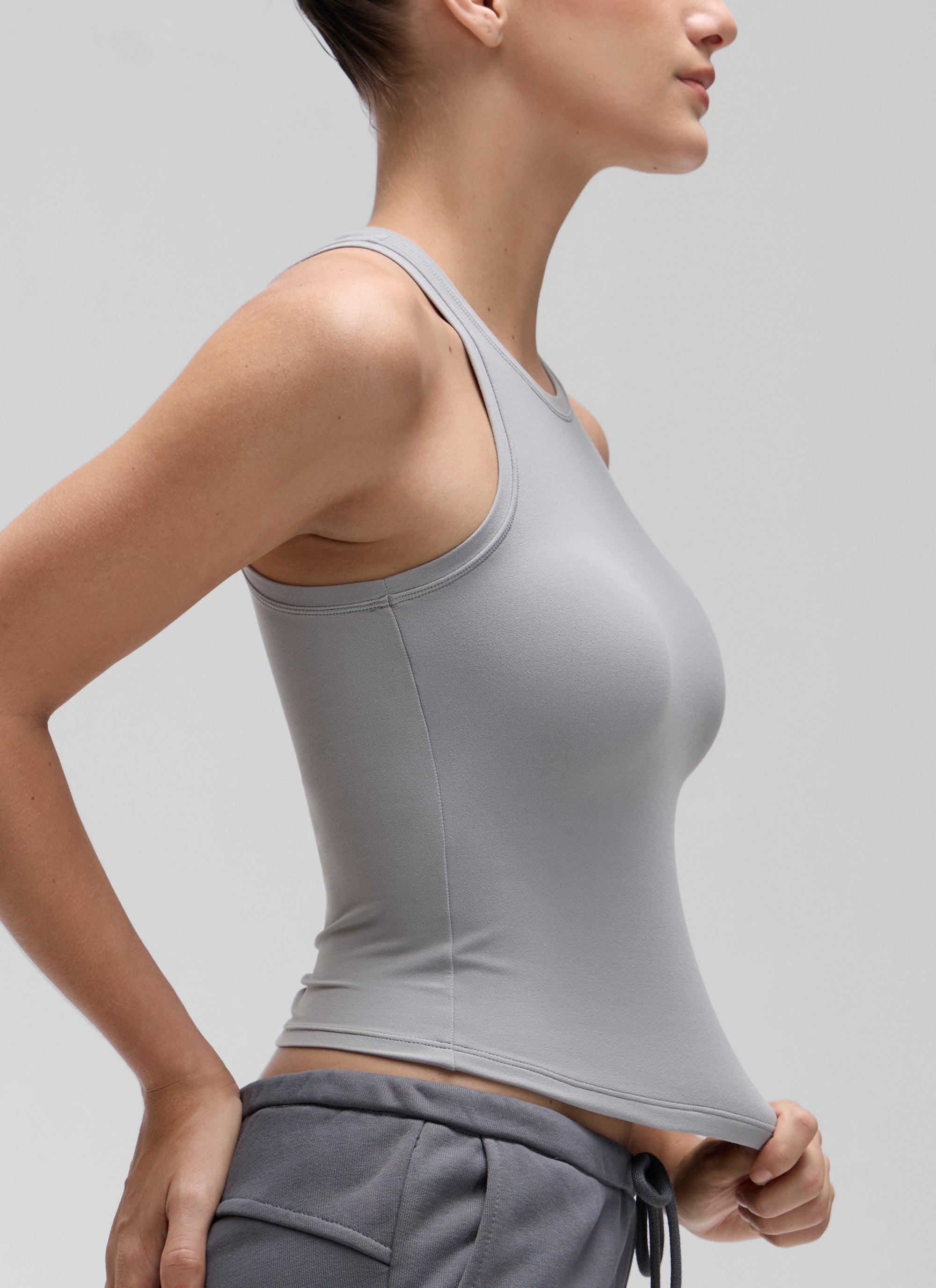 CRZ YOGA Women High Neck Casual Double Lined Sleeveless Tanks Rhino Grey