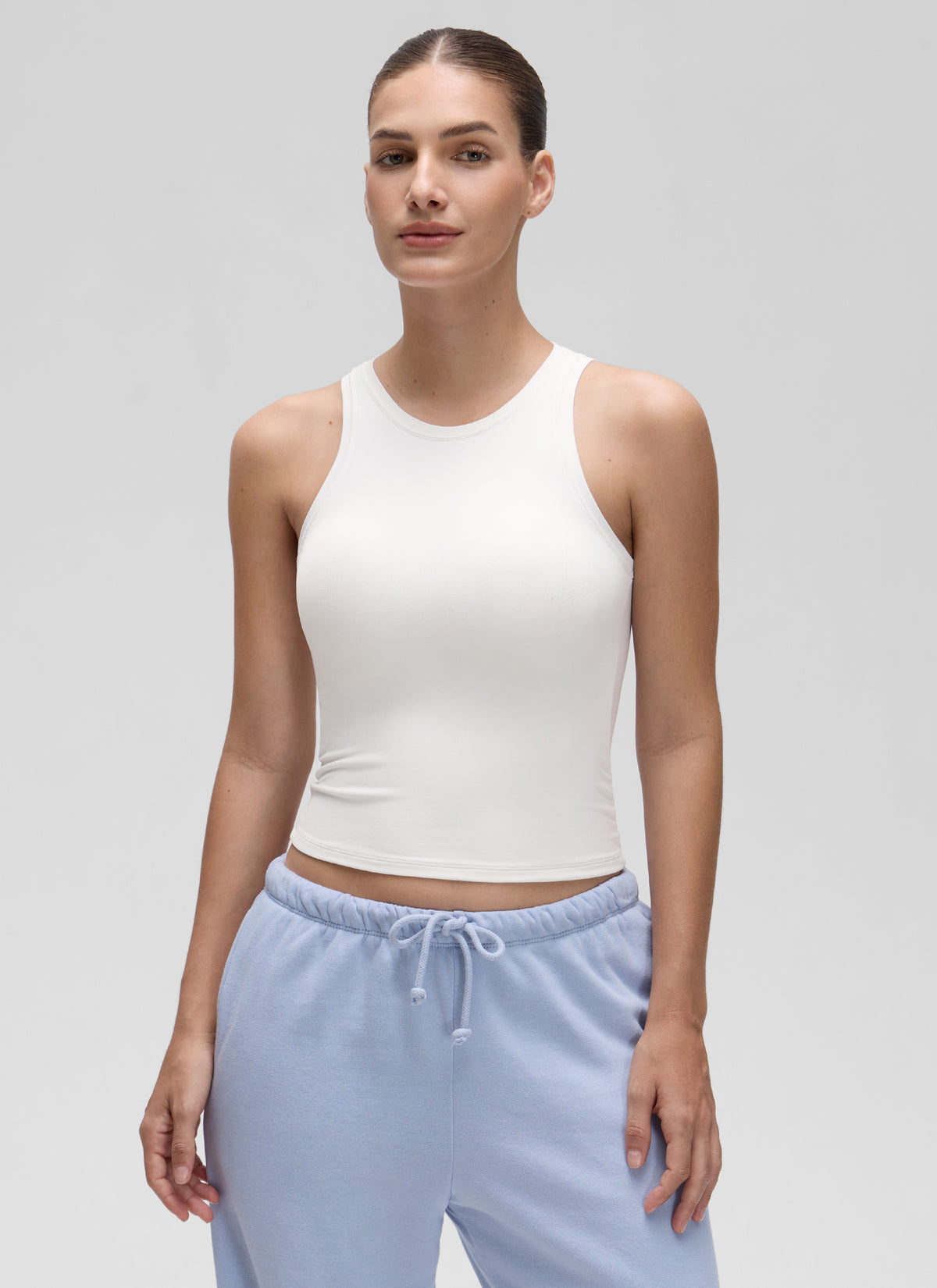 CRZ YOGA Women High Neck Casual Double Lined Sleeveless Tanks White @model_info:Jaynne