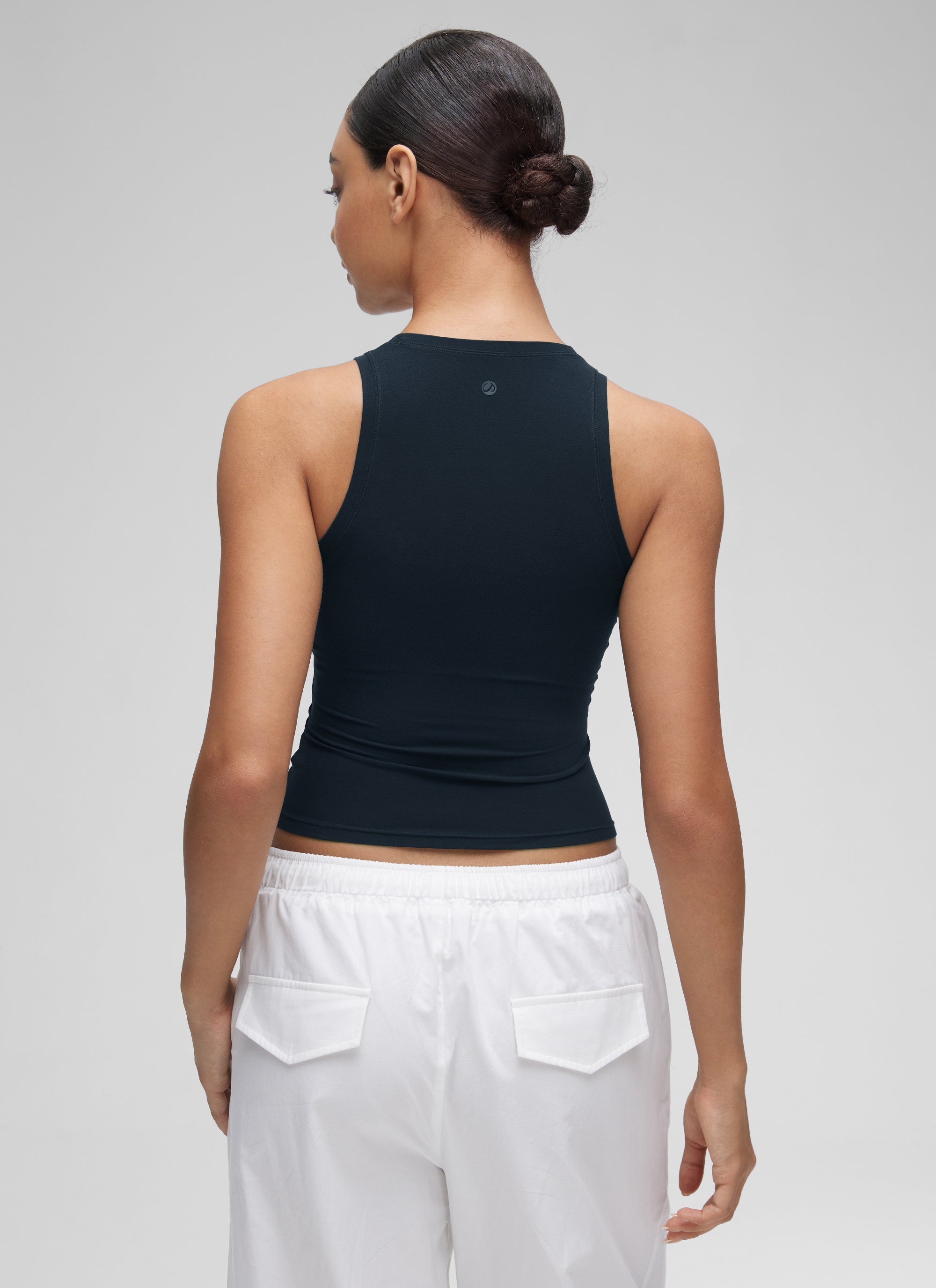 CRZ YOGA Women High Neck Casual Double Lined Sleeveless Tanks True Navy @model_info:Anano