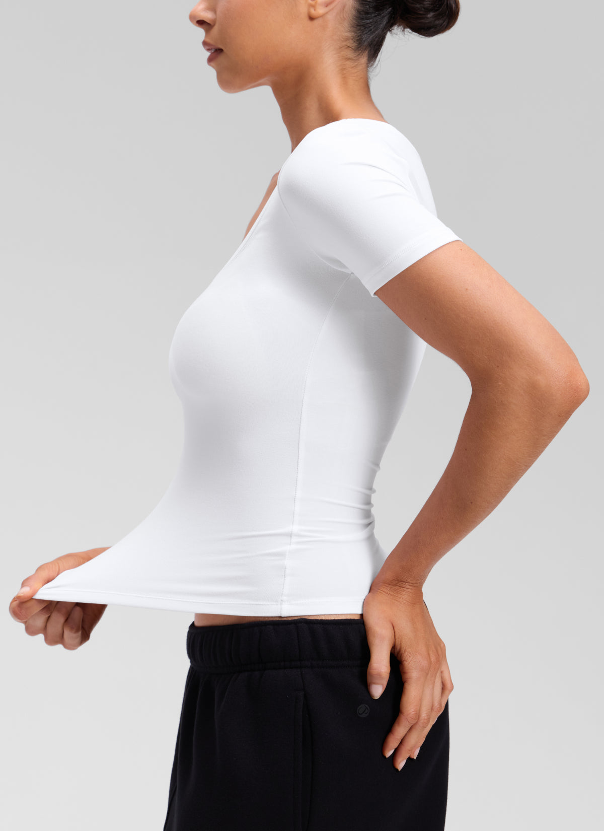 CRZ YOGA Women's Softembrace Casual U Neck Tight Fit Short Sleeve White