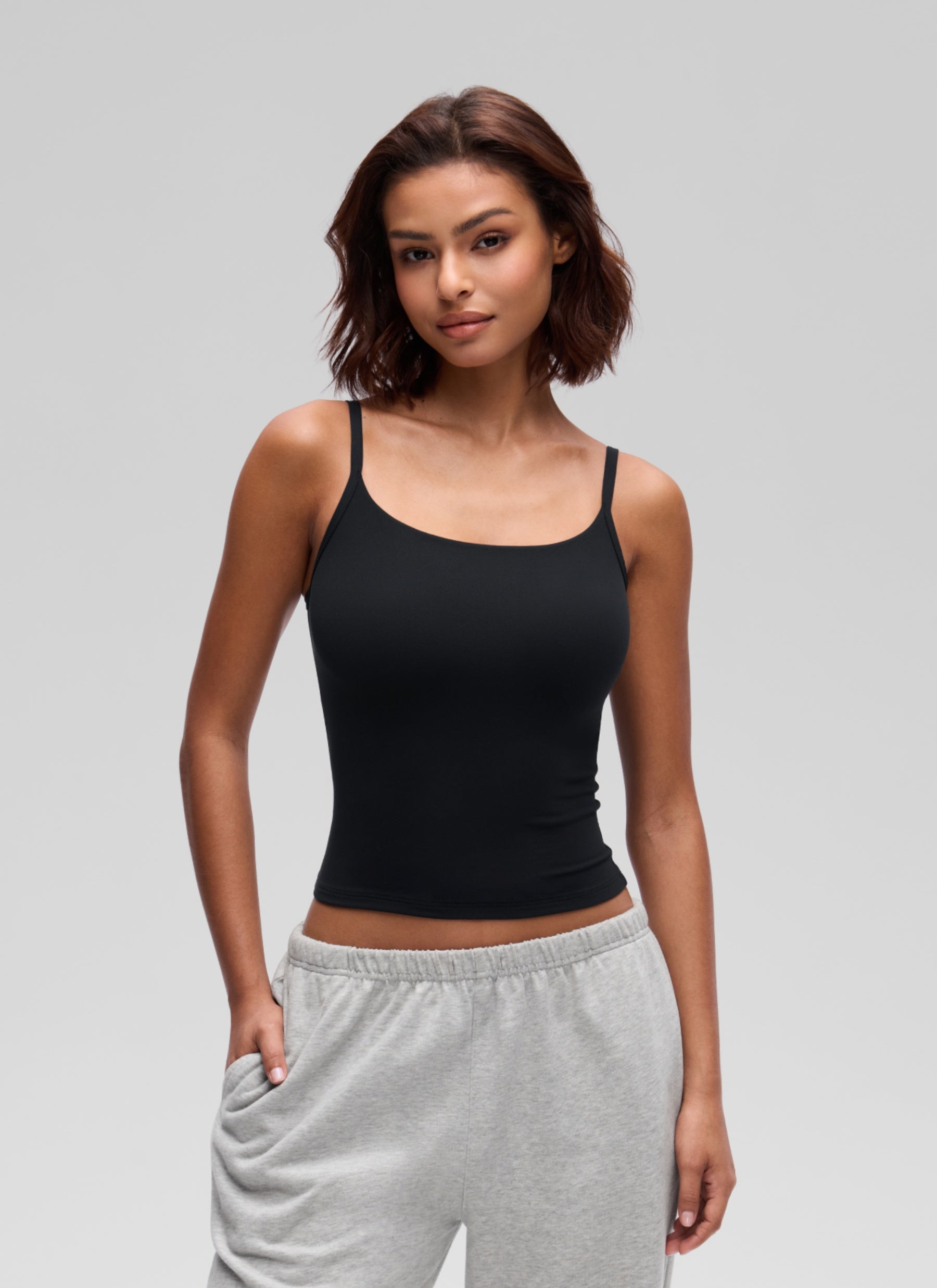 CRZ YOGA Women's Softembrace Casual Scoop Neck Double Lined Tank Black @model_info:T