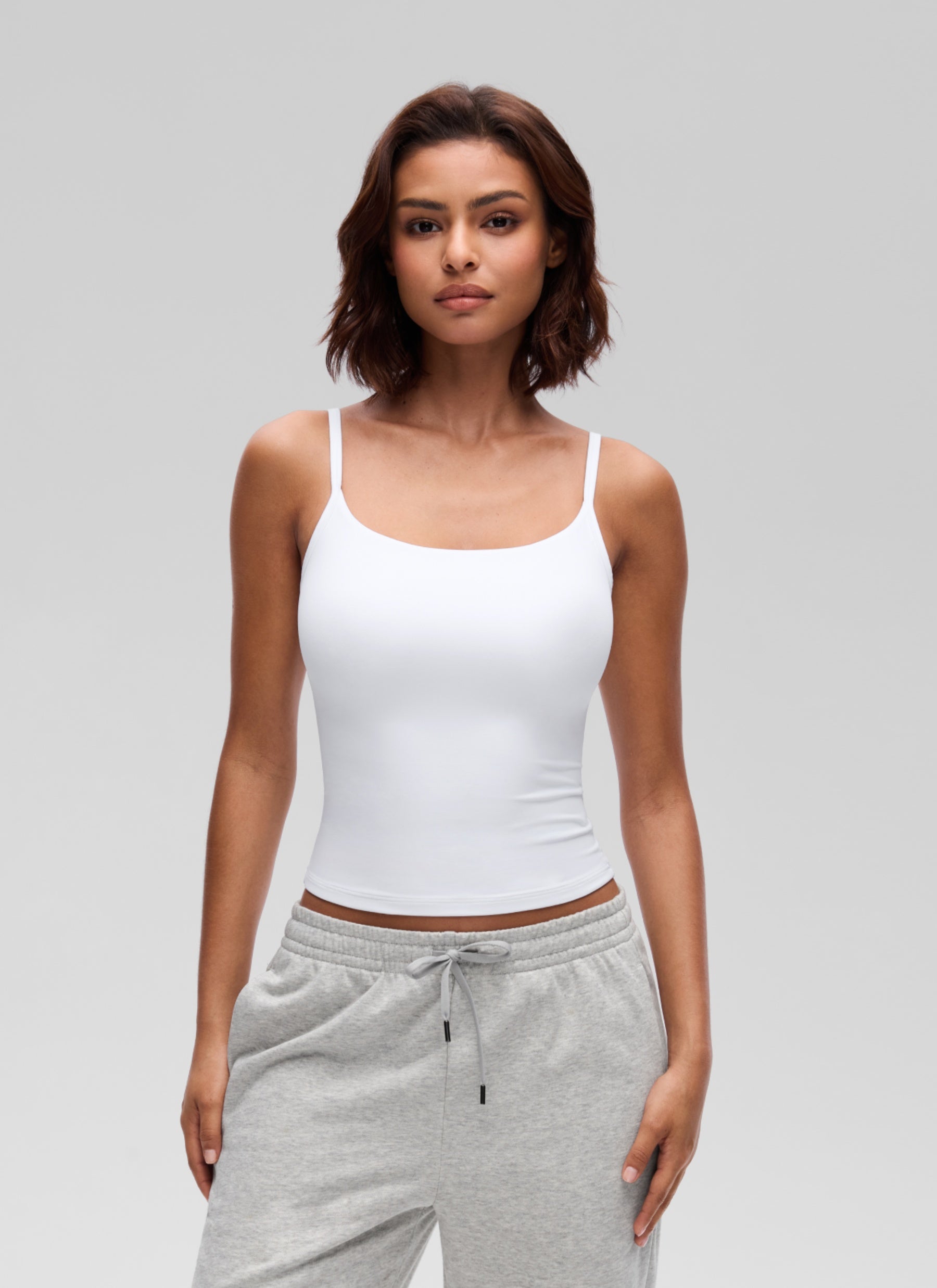 CRZ YOGA Women's Softembrace Casual Scoop Neck Double Lined Tank White @model_info:T