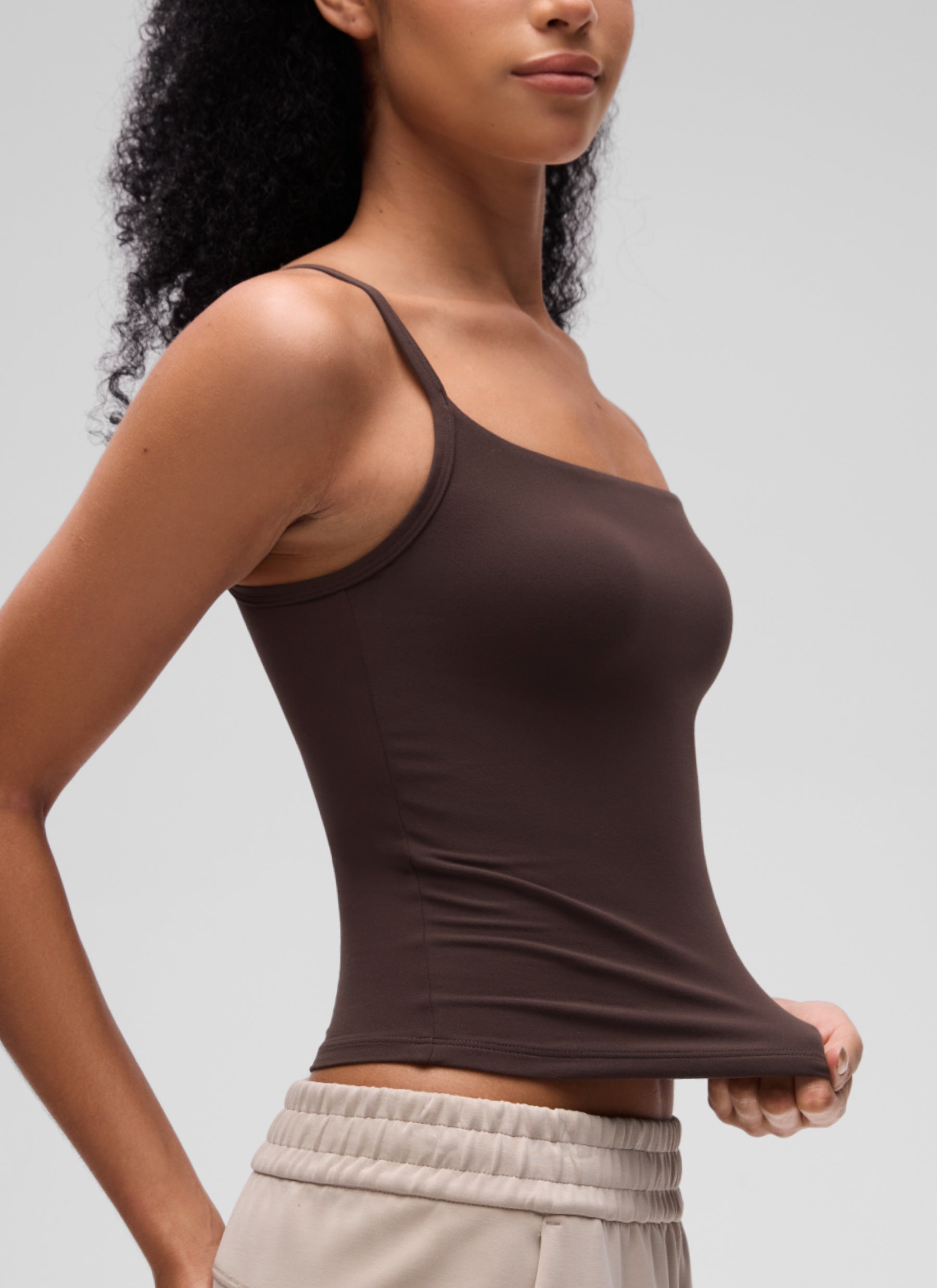 CRZ YOGA Women's Softembrace Casual Scoop Neck Double Lined Tank Hot Fudge Brown