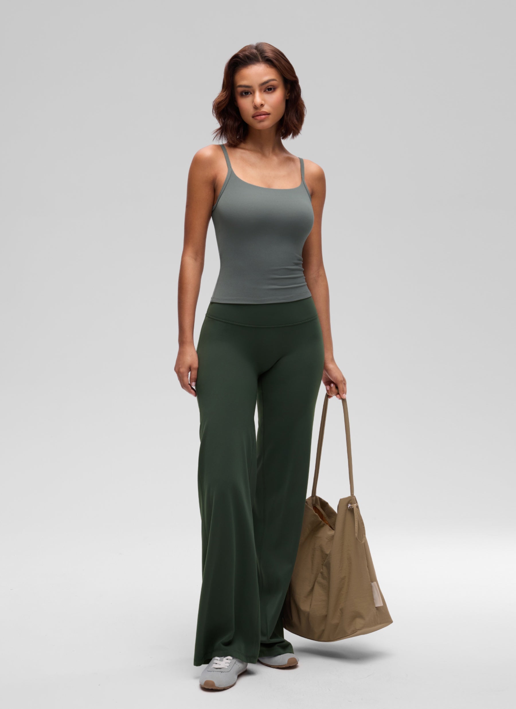 CRZ YOGA Women's Softembrace Casual Scoop Neck Double Lined Tank Grey Sage @model_info:T