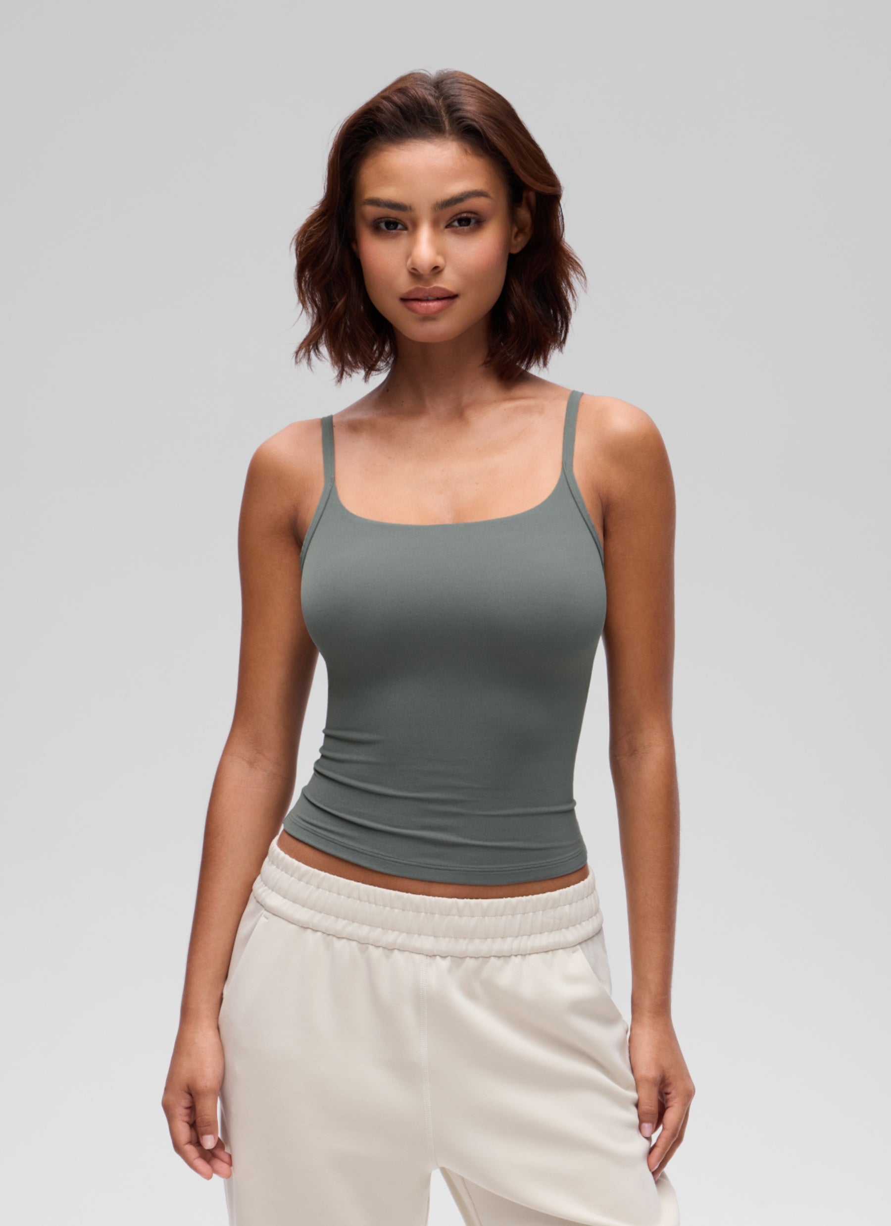 CRZ YOGA Women's Softembrace Casual Scoop Neck Double Lined Tank Grey Sage @model_info:T