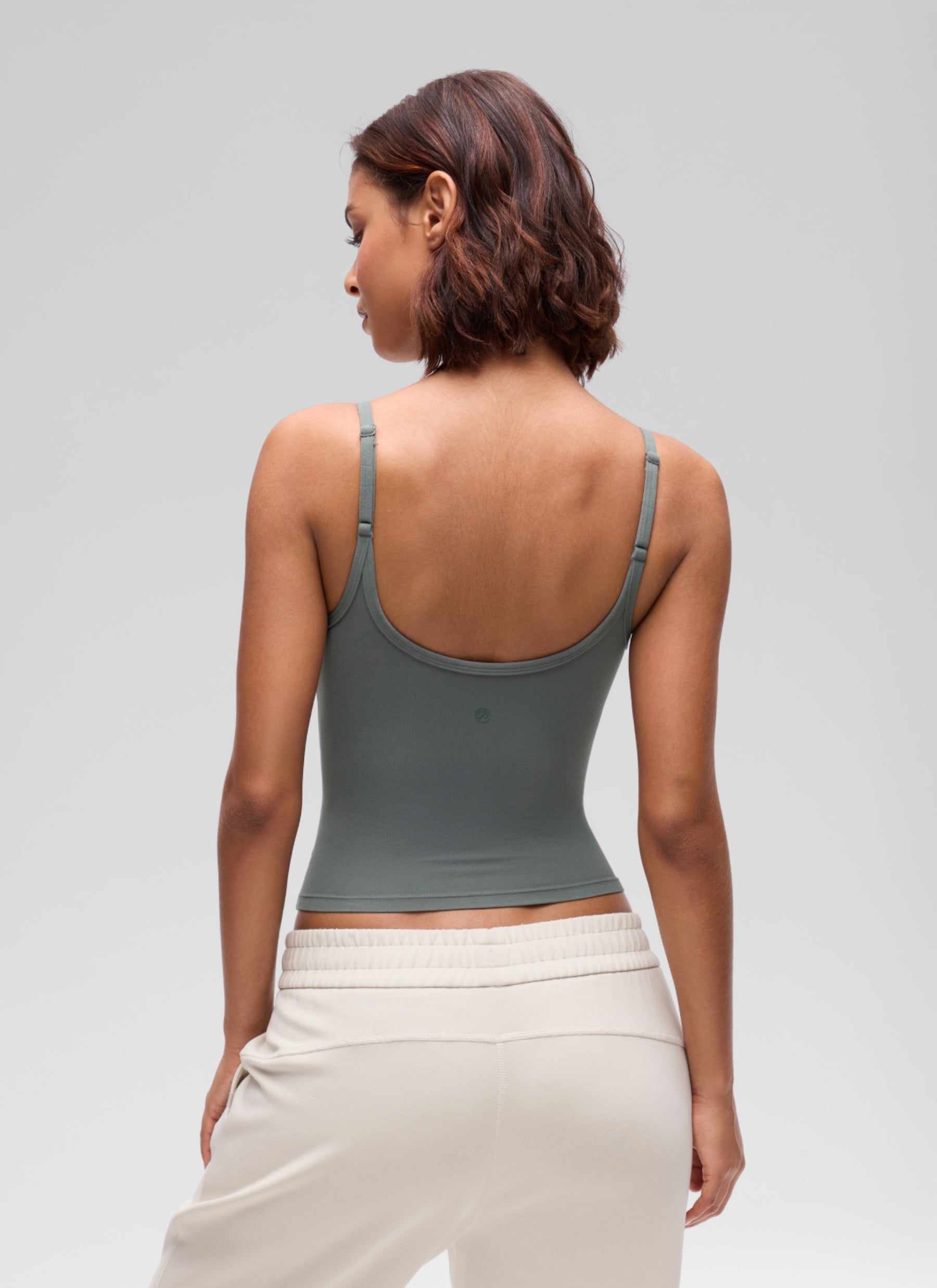 CRZ YOGA Women's Softembrace Casual Scoop Neck Double Lined Tank Grey Sage @model_info:T