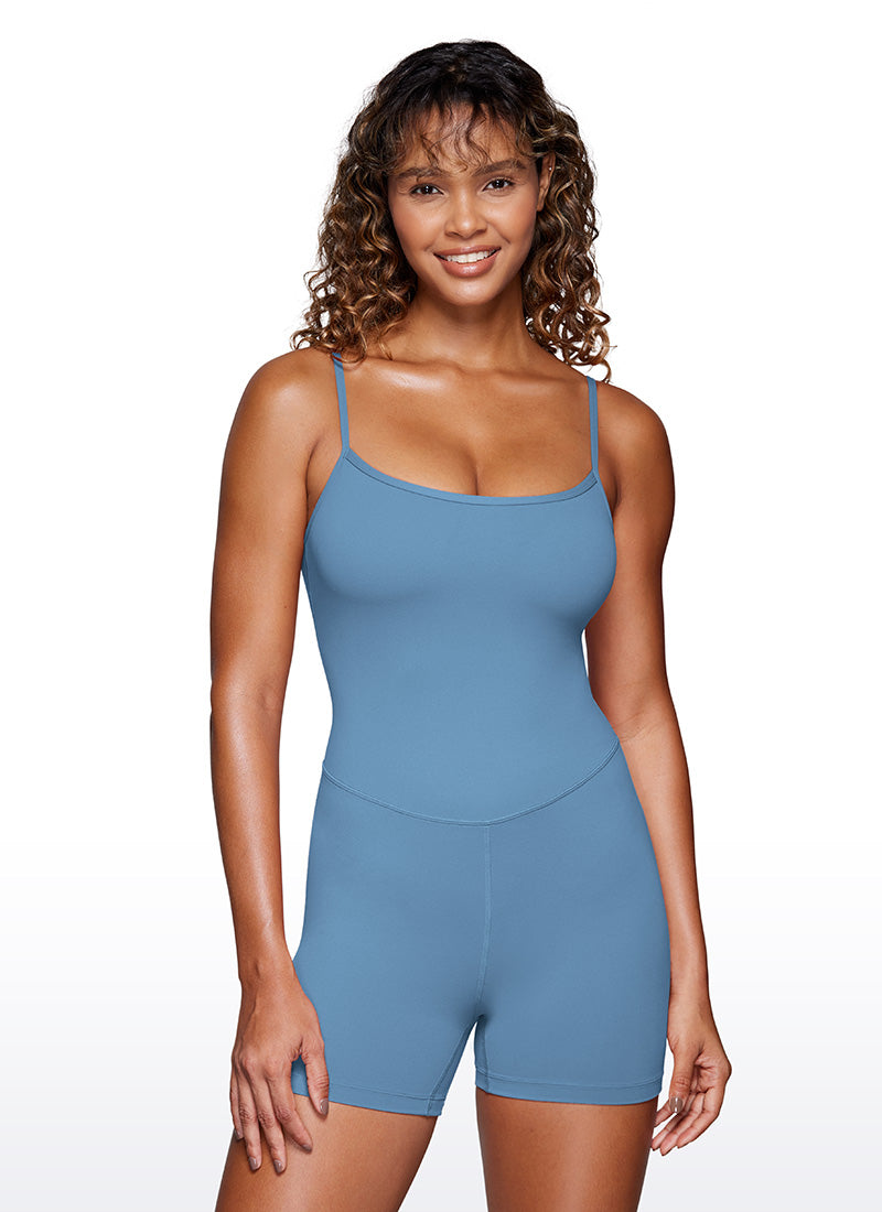 CRZ YOGA Women's Yoga Tight Fit Romper Shorts Bodysuit Jumpsuits Universe Blue @model_info:Gigi