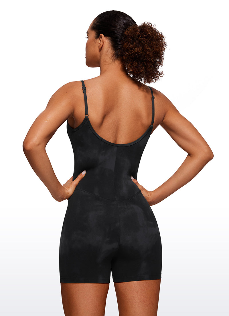 CRZ YOGA Women's Yoga Tight Fit Romper Shorts Bodysuit Jumpsuits Black Tie Dye Flowers @model_info:Thamy