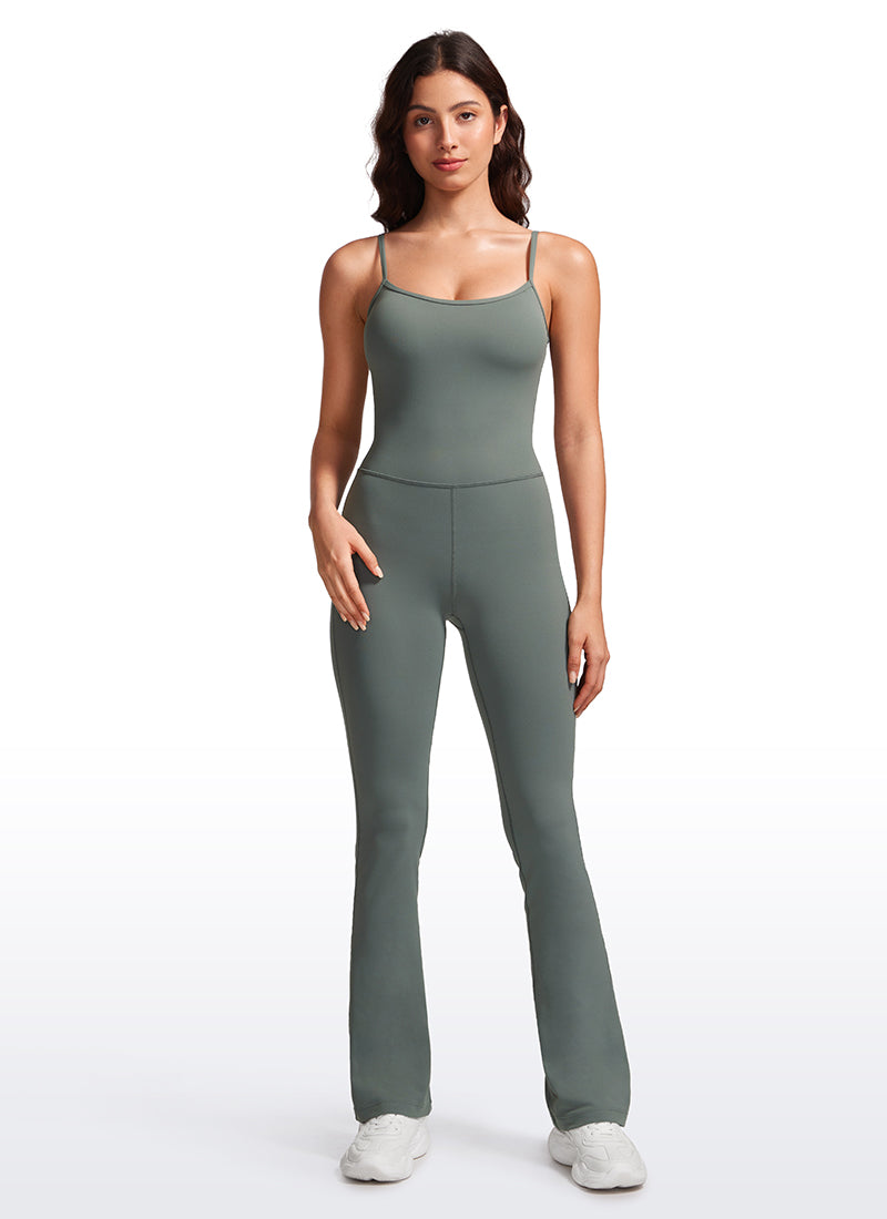 CRZ YOGA Women's Yoga Tight Fit Flare Jumpsuits Build-in Bra Bodysuits Grey Sage