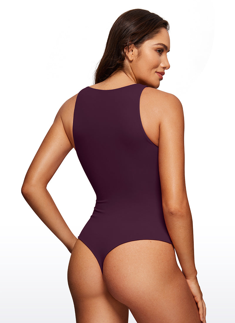 CRZ YOGA Women's Yoga Tight Fit High Neck Racerback Bodysuits Deep Purple @model_info:Ce