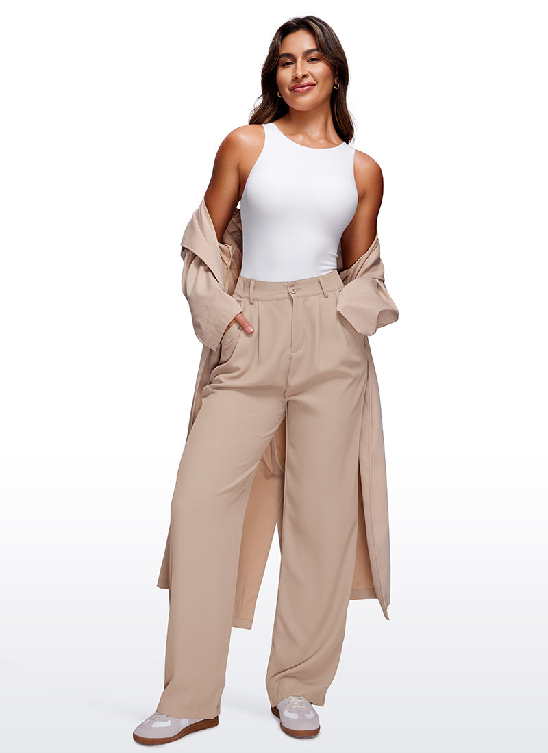CRZ YOGA Women's Yoga Tight Fit High Neck Racerback Bodysuits White @model_info:Joy