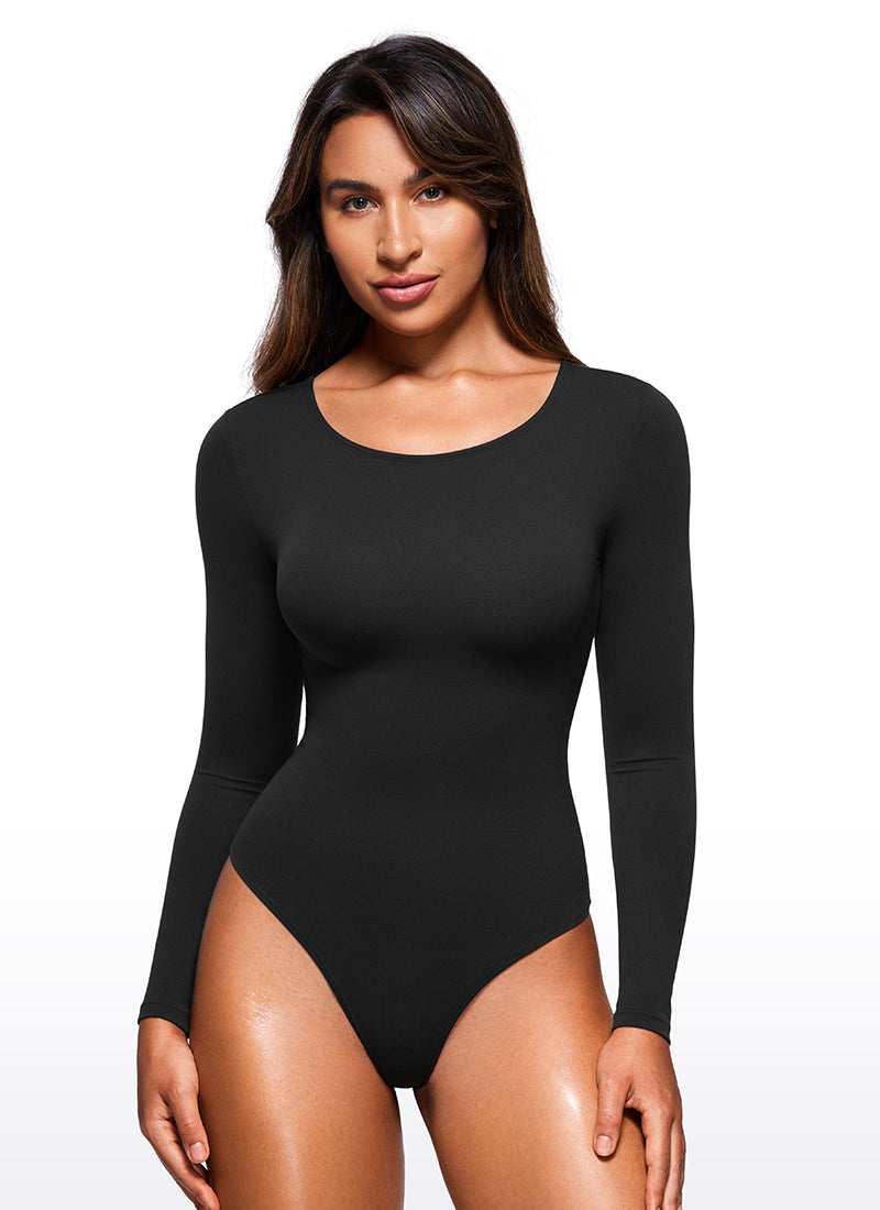 CRZ YOGA Women's Yoga Tight Fit Crew Neck Long Sleeves Bodysuits Black @model_info:Joy