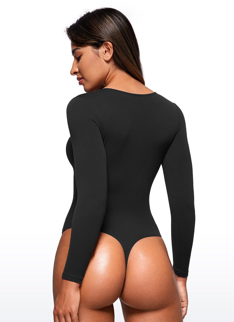 CRZ YOGA Women's Yoga Tight Fit Crew Neck Long Sleeves Bodysuits Black @model_info:Joy