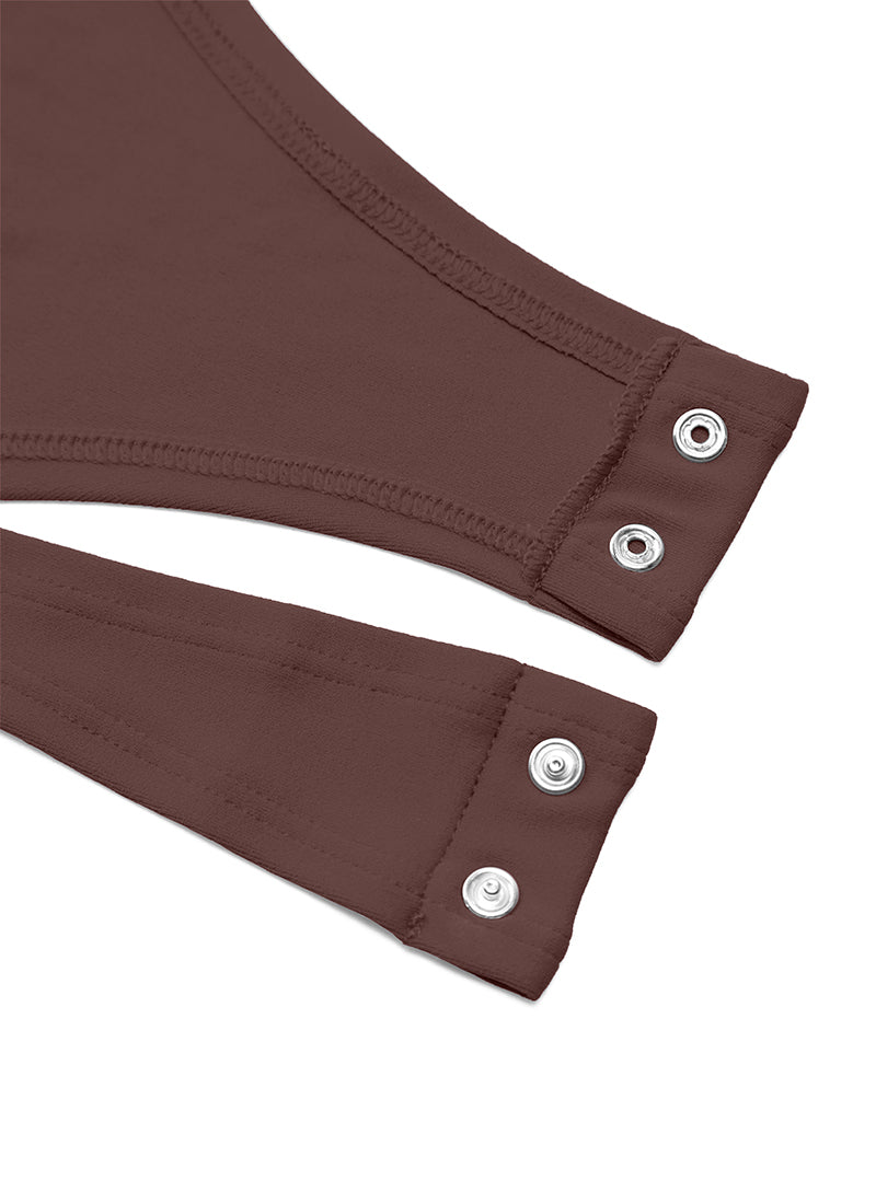 CRZ YOGA Women's Yoga Tight Fit Crew Neck Long Sleeves Bodysuits Taupe @model_info:NEW