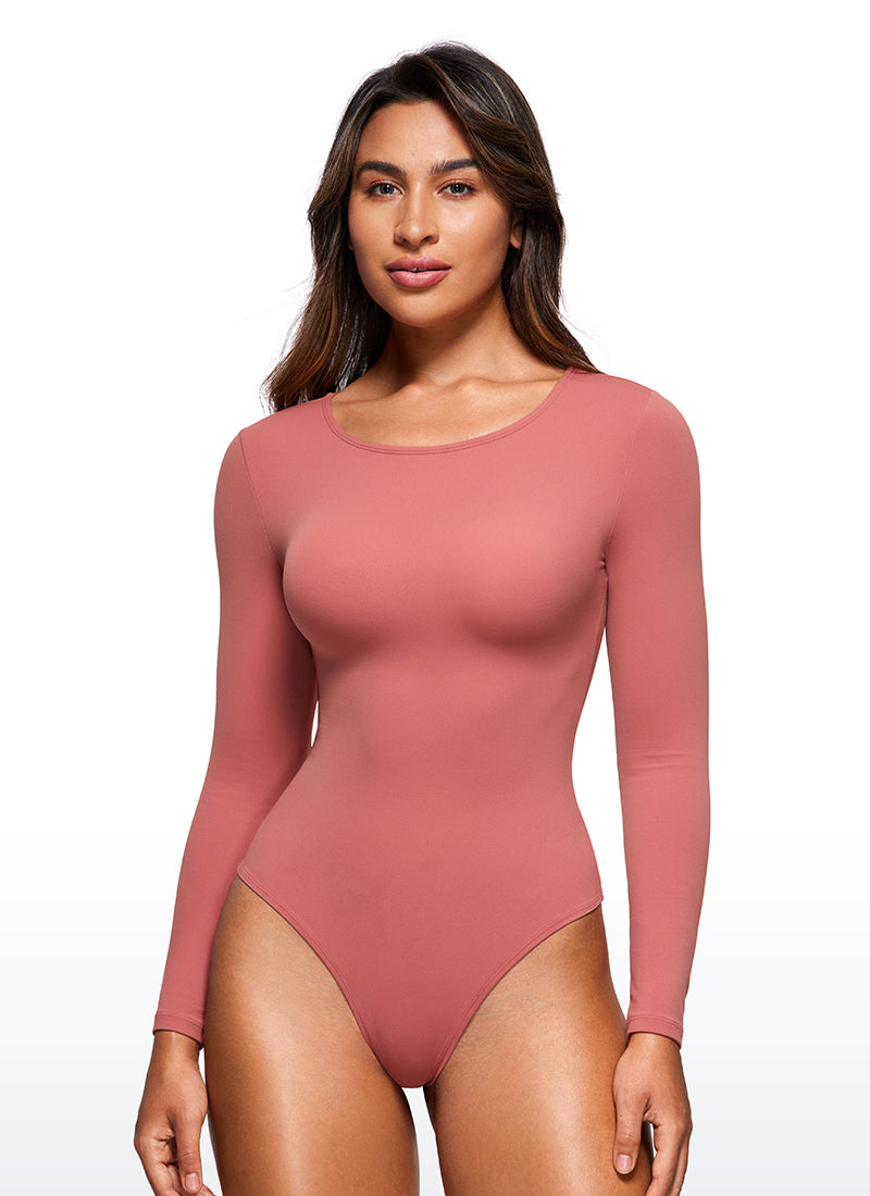 CRZ YOGA Women's Yoga Tight Fit Crew Neck Long Sleeves Bodysuits Briar Rose @model_info:Joy