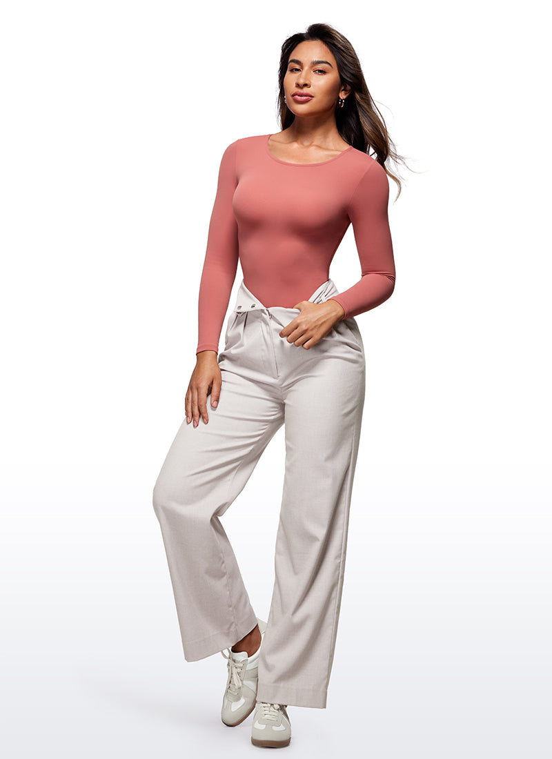CRZ YOGA Women's Yoga Tight Fit Crew Neck Long Sleeves Bodysuits Briar Rose @model_info:Joy