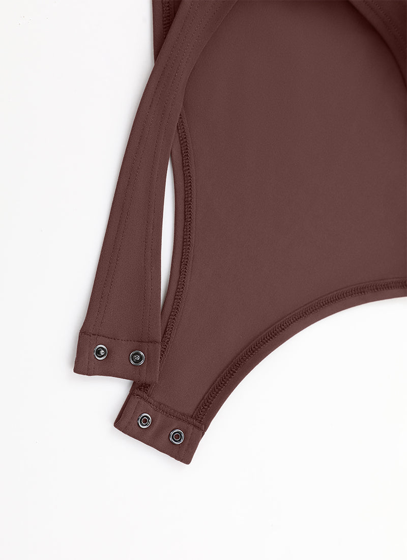 CRZ YOGA Women's Yoga Tight Fit Mock Turtleneck Long Sleeves Bodysuits Taupe @model_info:NEW