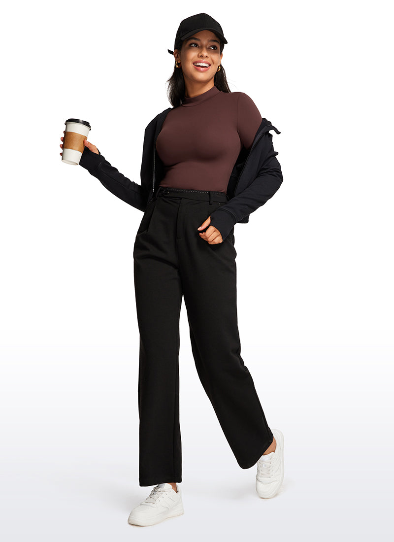 CRZ YOGA Women's Yoga Tight Fit Mock Turtleneck Long Sleeves Bodysuits Taupe @model_info:Vic
