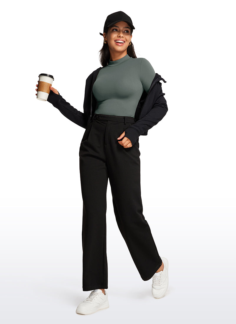 CRZ YOGA Women's Yoga Tight Fit Mock Turtleneck Long Sleeves Bodysuits Grey Sage @model_info:Vic