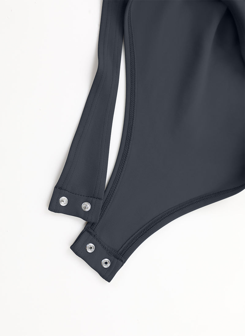 CRZ YOGA Women's Yoga Tight Fit Mock Turtleneck Long Sleeves Bodysuits True Navy @model_info:NEW