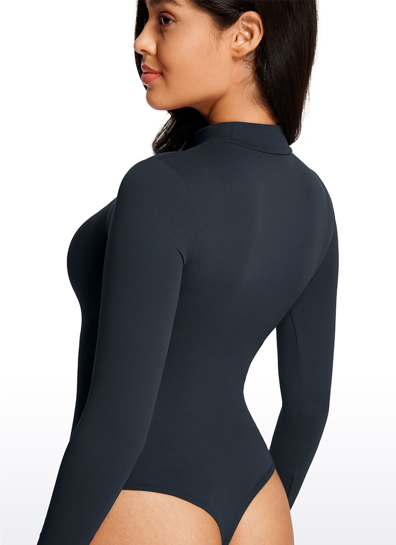 CRZ YOGA Women's Yoga Tight Fit Mock Turtleneck Long Sleeves Bodysuits True Navy @model_info:Vic