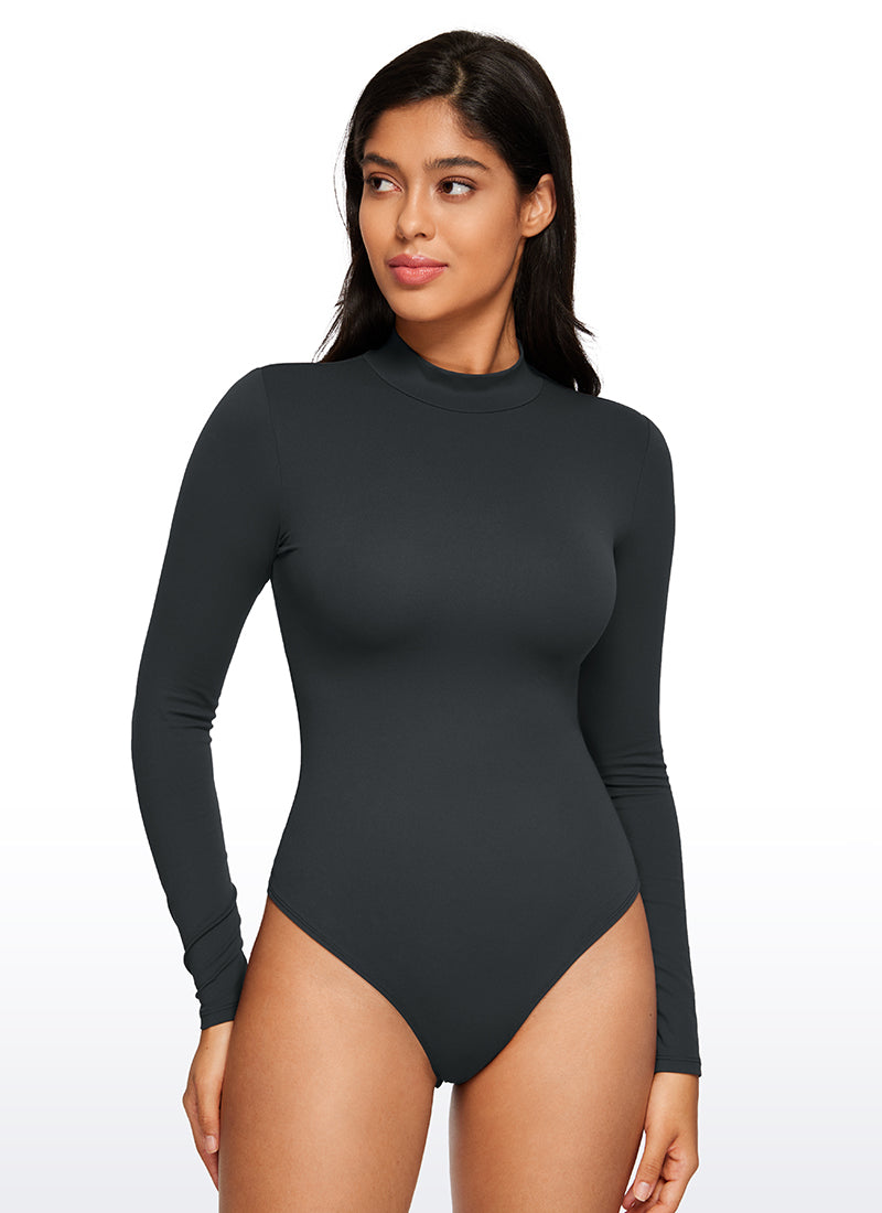 CRZ YOGA Women's Yoga Tight Fit Mock Turtleneck Long Sleeves Bodysuits Melanite @model_info:Vic