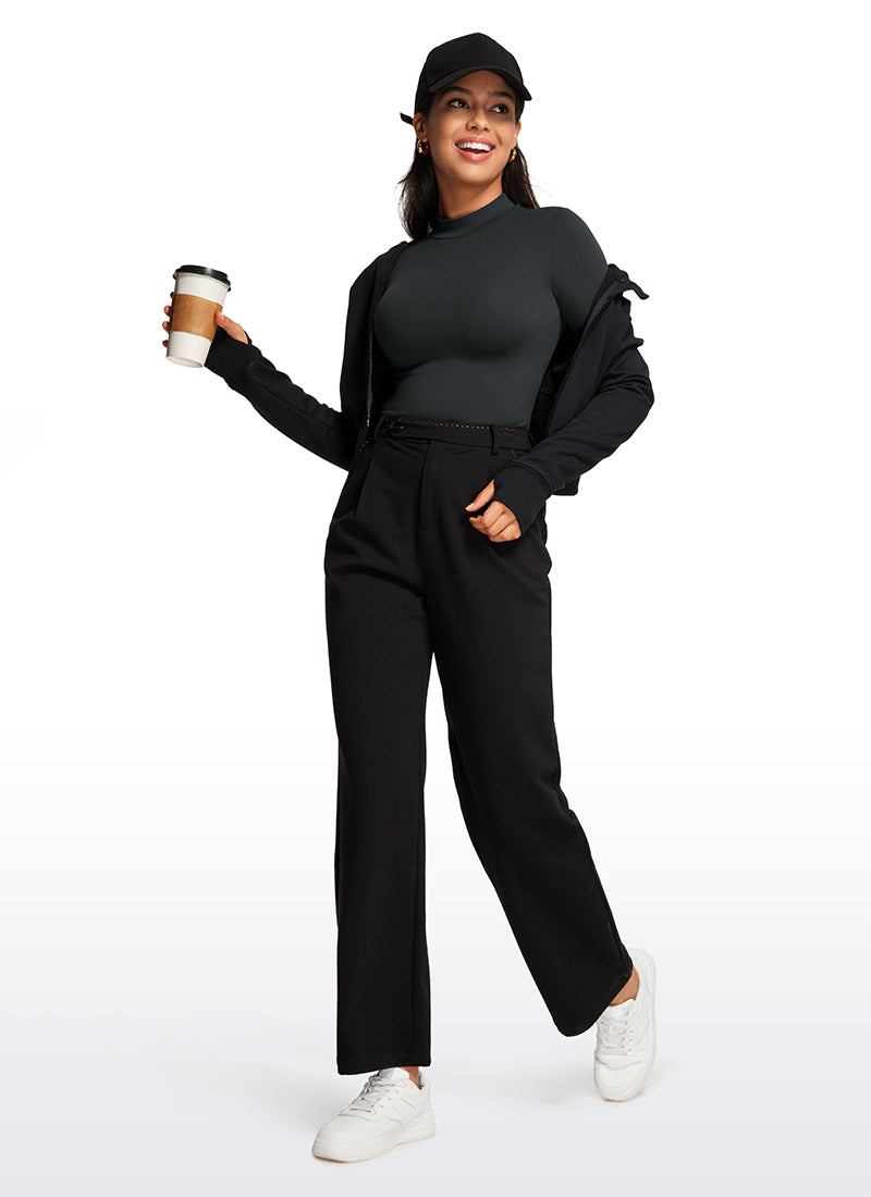 CRZ YOGA Women's Yoga Tight Fit Mock Turtleneck Long Sleeves Bodysuits Melanite @model_info:Vic