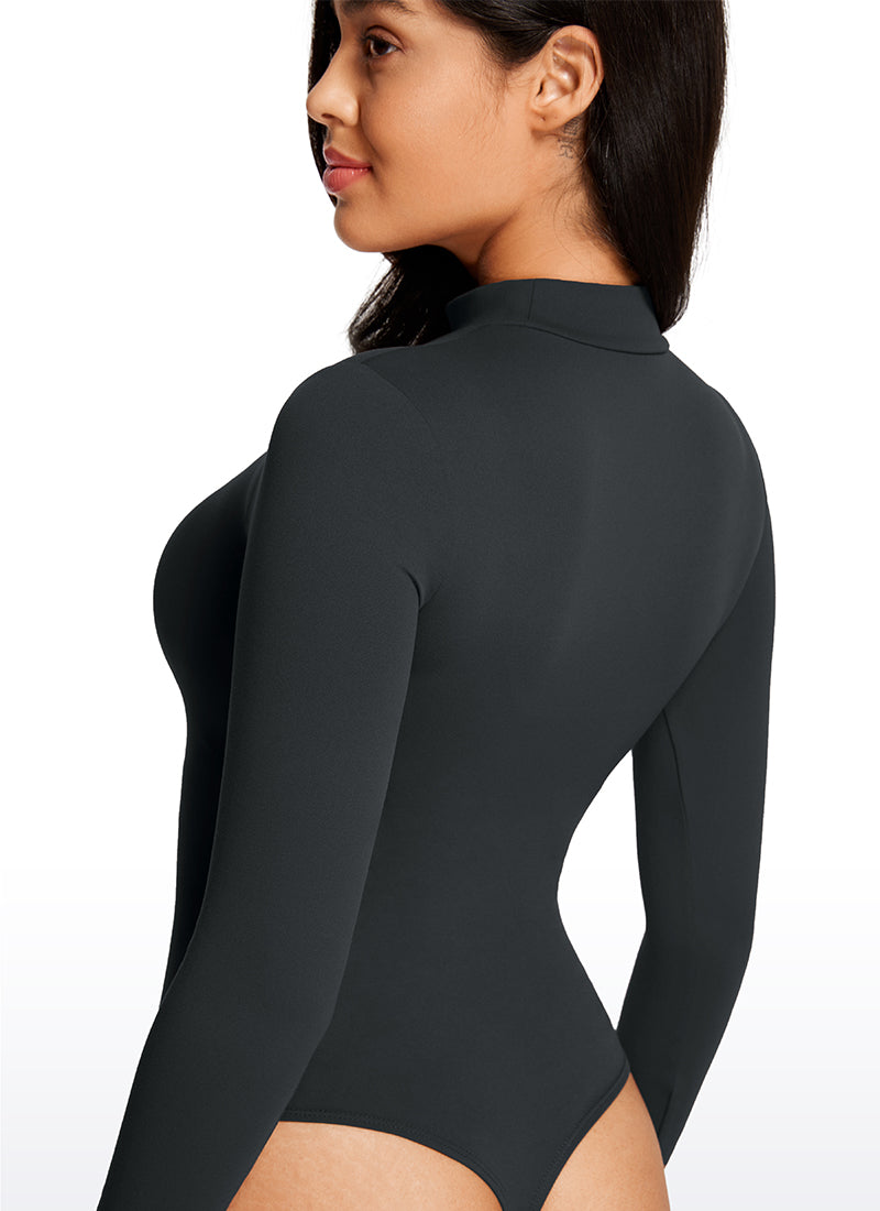 CRZ YOGA Women's Yoga Tight Fit Mock Turtleneck Long Sleeves Bodysuits Melanite @model_info:Vic